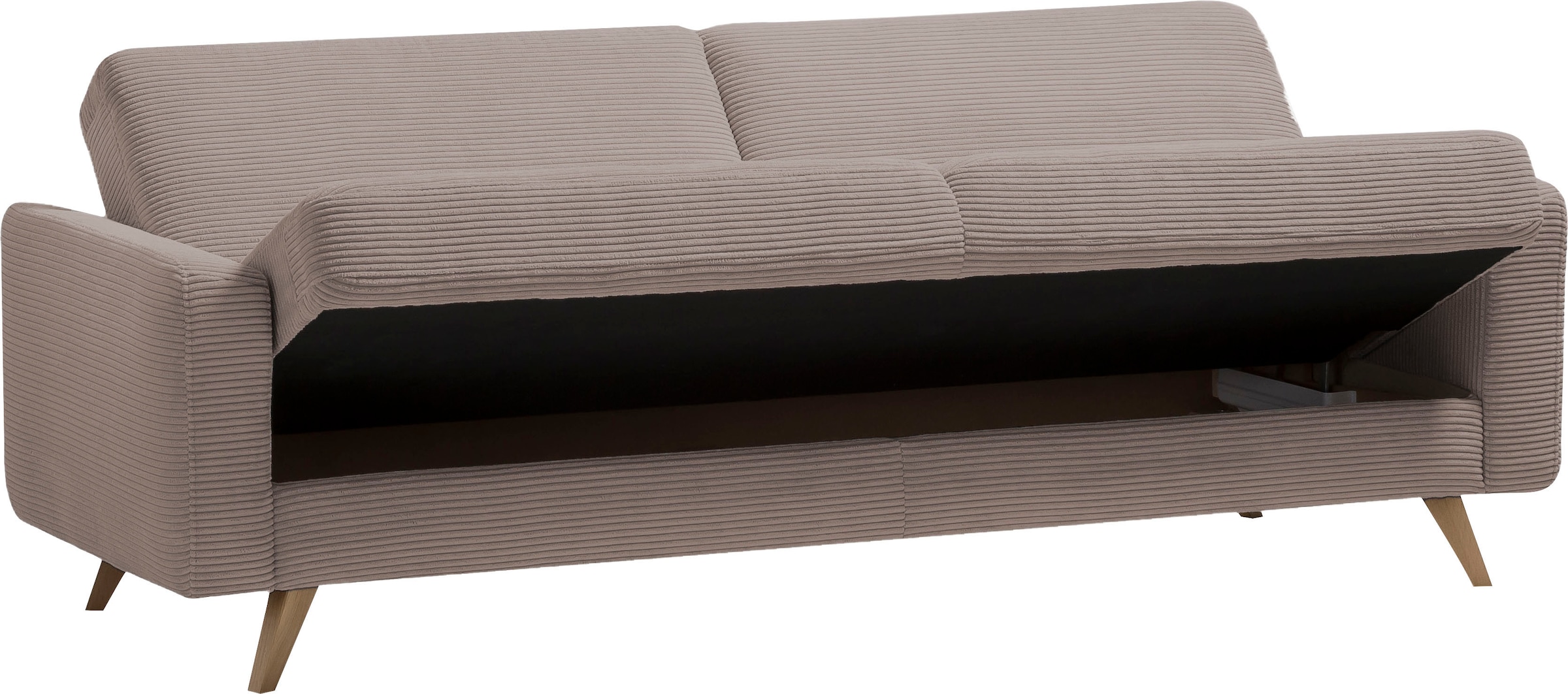 exxpo - sofa fashion 3-Sitzer »Samso, elegant und bequem, aktueller Cord Bezug, Kippcouch«, hochwertige Verarbeitung, Schlafsofa inkl. Bettfunktion und Bettkasten