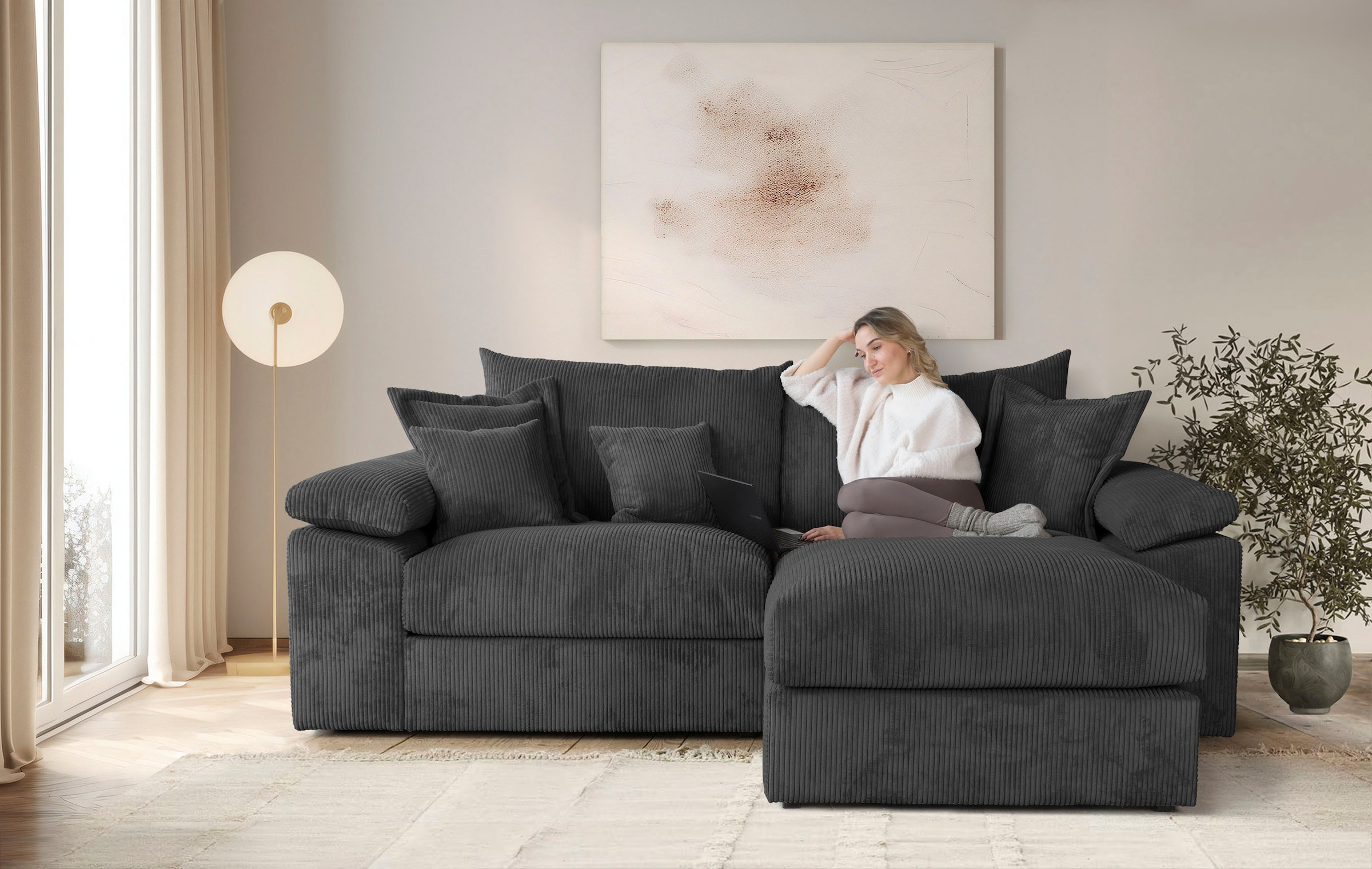 GOODproduct Ecksofa "Soft&Cosy XL L-Form, B: 246 cm - OTTO. Verlässliche Qualität." Mega-Sofa, Cord oder Chenille-Struktur, mit Federkern & 4 Zierkissen