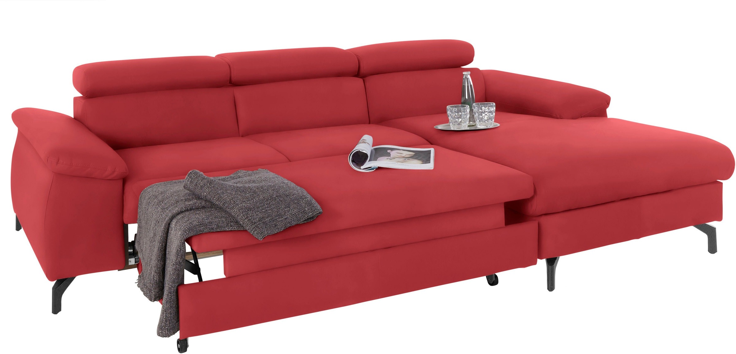 COTTA Polstergarnitur »Komaris L-Form«, (Set), Set bestehend aus: Ecksofa mit Kopfteilverstellung & Hocker