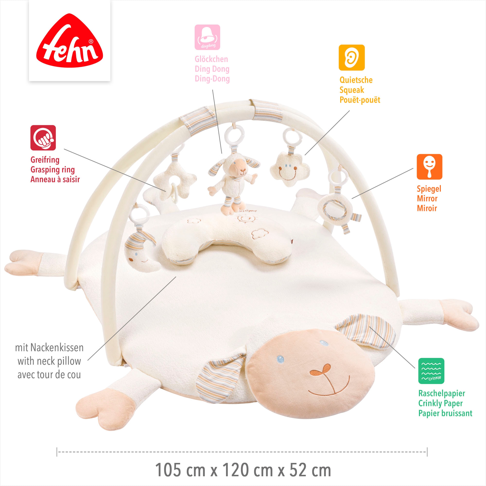 Fehn Spielbogen »BabyLOVE, Schaf 3-D-Activity-Decke«, mit Krabbeldecke