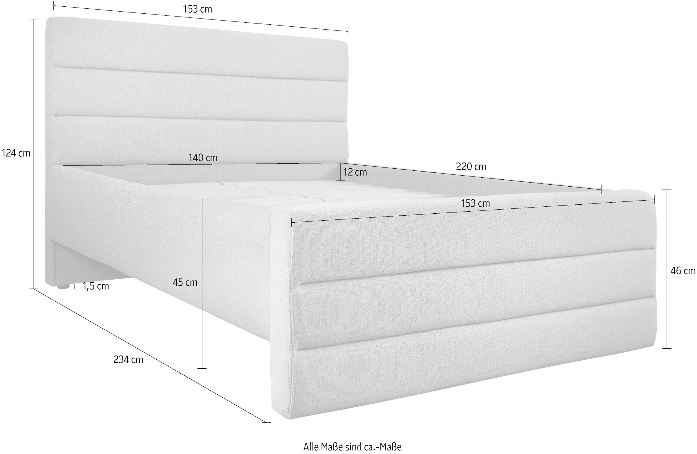 GOODproduct Polsterbett »Merrit«, Quernaht im Kopf- und Fussteil, in 5 Breiten, auch in 220 cm Länge