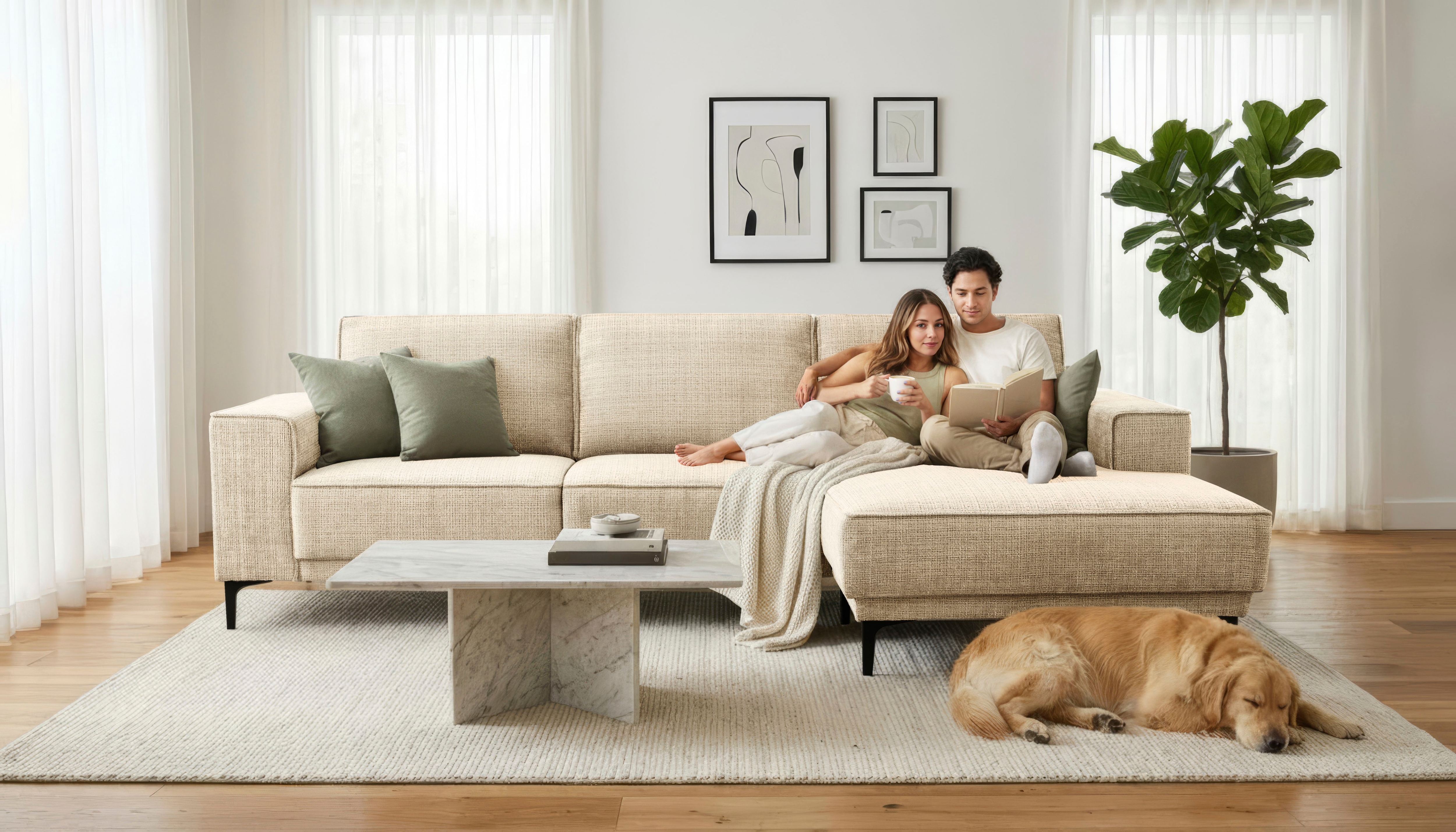 GOODproduct Ecksofa "OLAND Chenille L-Form, B: 280 cm, Skandi-Design" L-Form, 280 cm, Wellenunterfederung, Skandi-Design, Metallfüsse