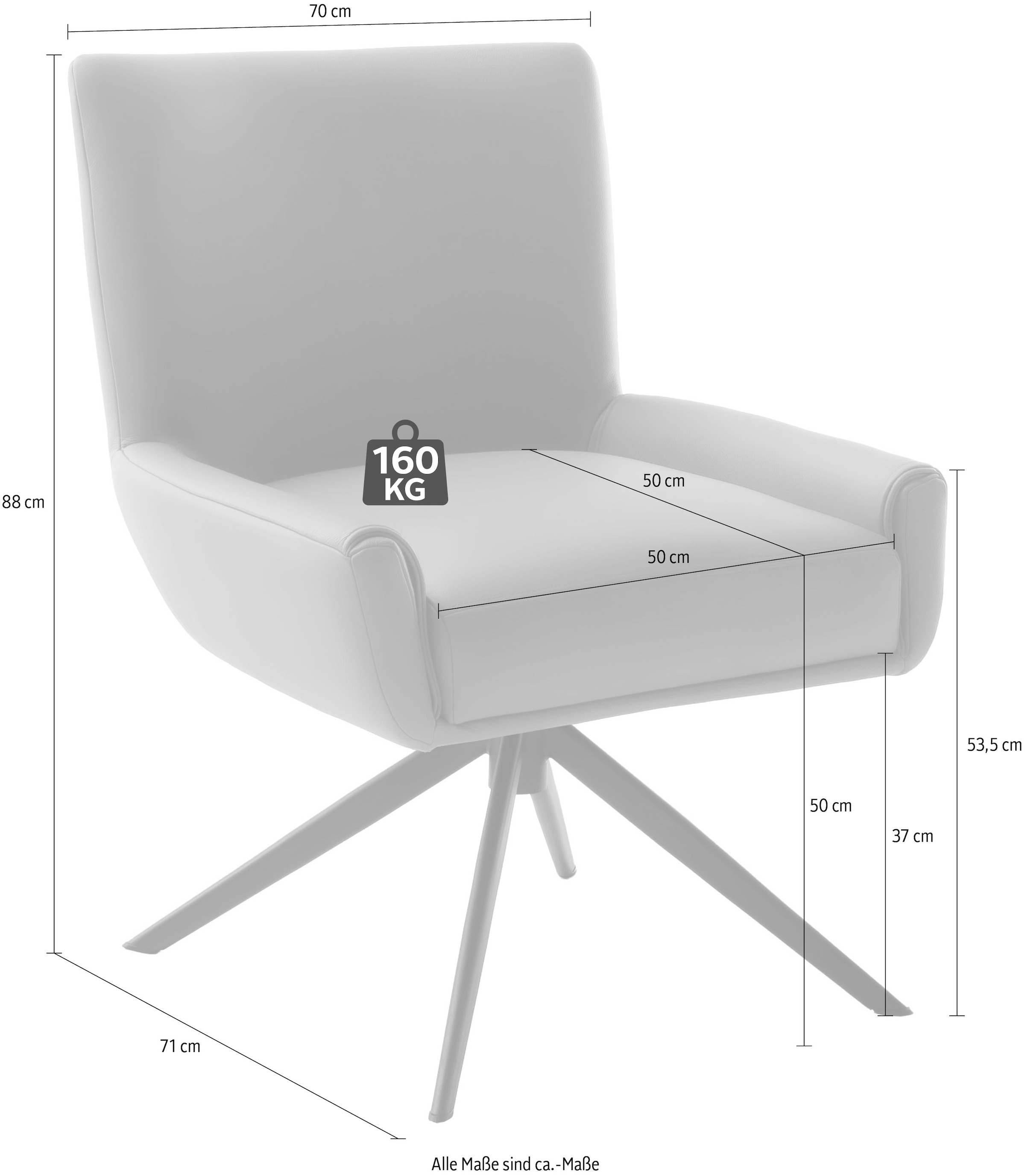 MCA furniture 4-Fussstuhl »WILSON Esszimmerstuhl, Armlehnstuhl, Polsterstuhl, modern«, (Set), 1 St., Leder, Stuhl, Armlehnenstuhl, drehbar, Taschenfederkern, belastbar 160 kg,XXL