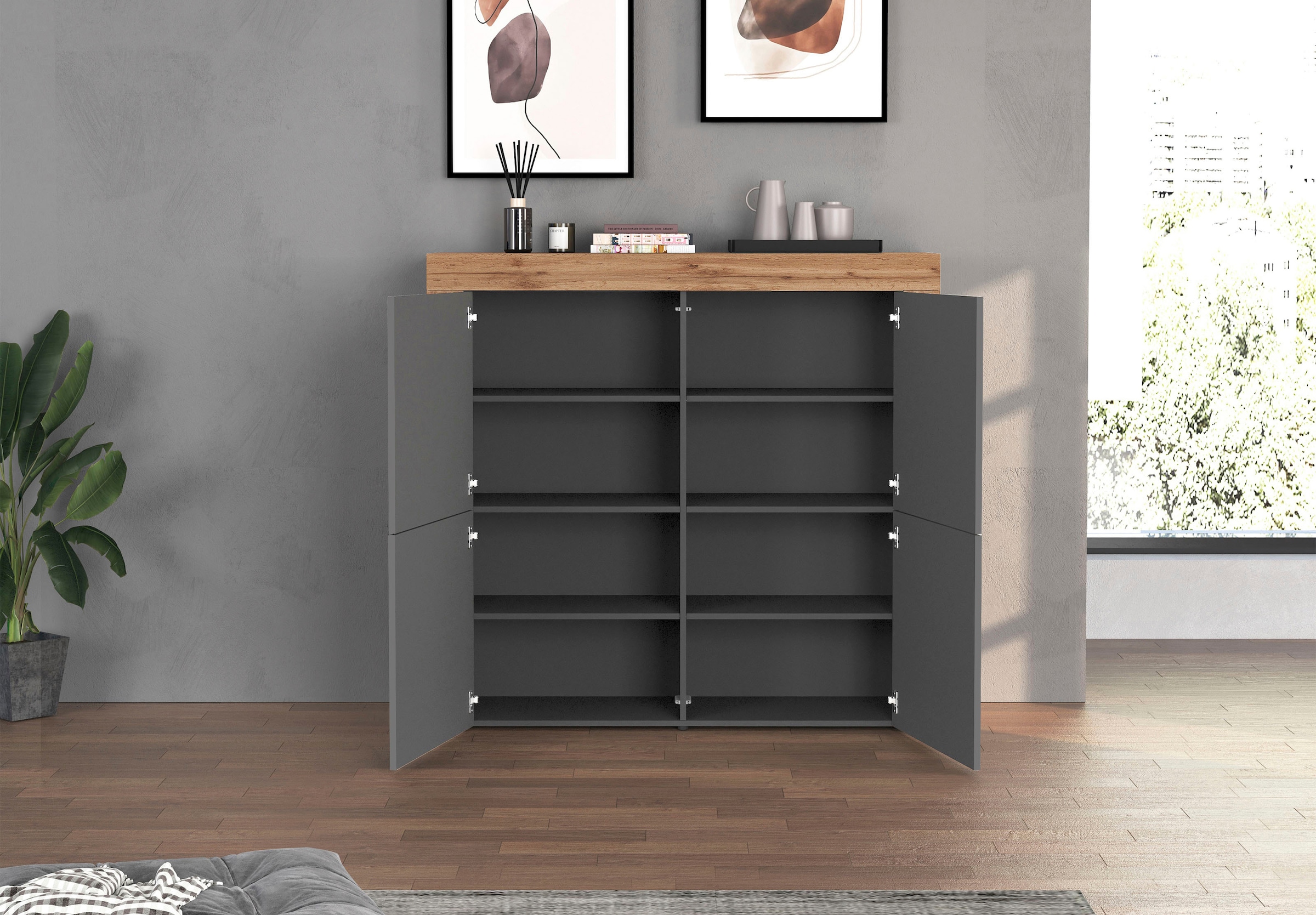 INOSIGN Highboard »CHRONOS Breite 140 cm mit 4 Türen und 8 Fächer 'Made in Italy'«, (1 St.), Hohes Sideboard, Kommode, Schrank, Grifflos mit Push to Open
