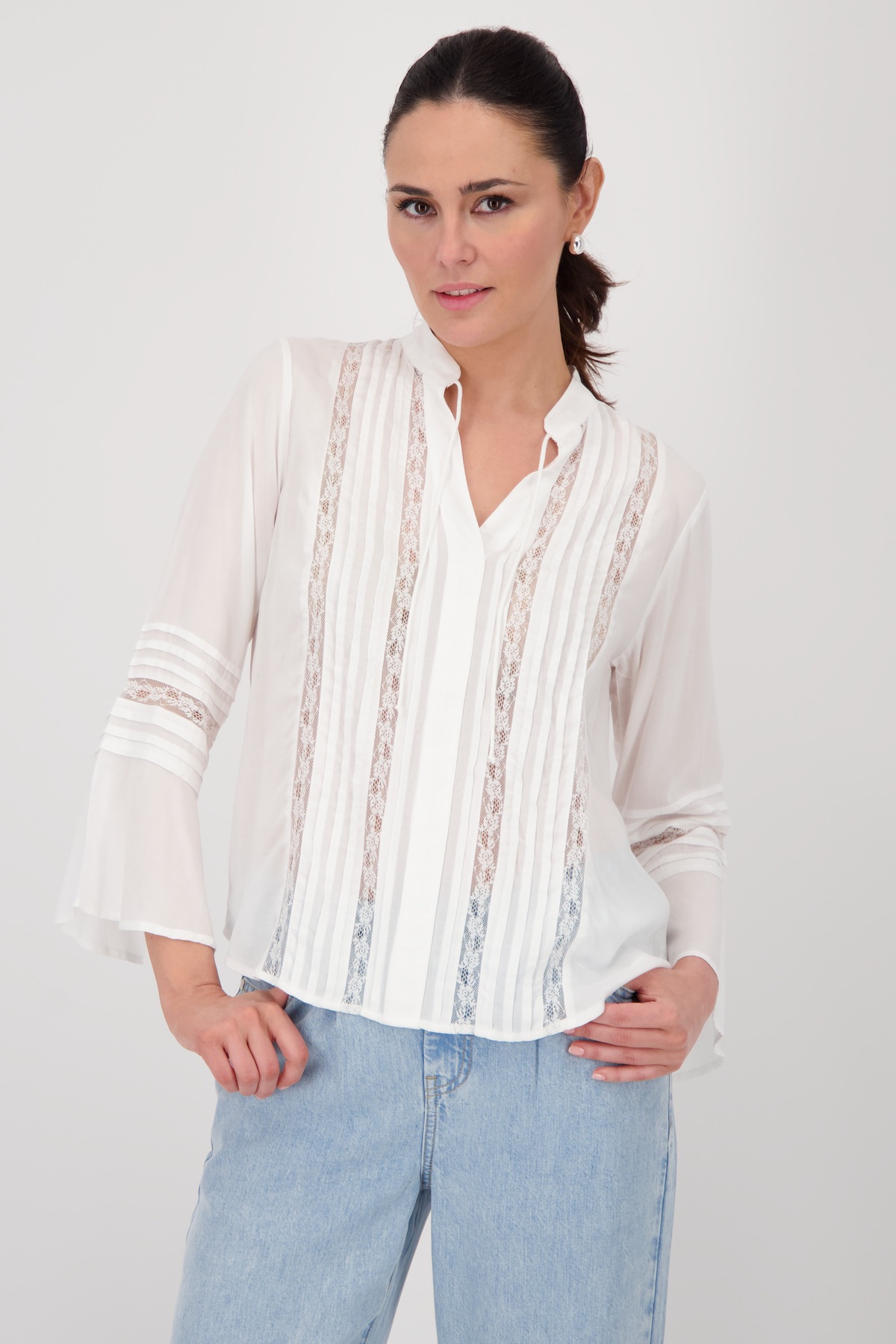 Monari Spitzenbluse Mit V-Ausschnitt