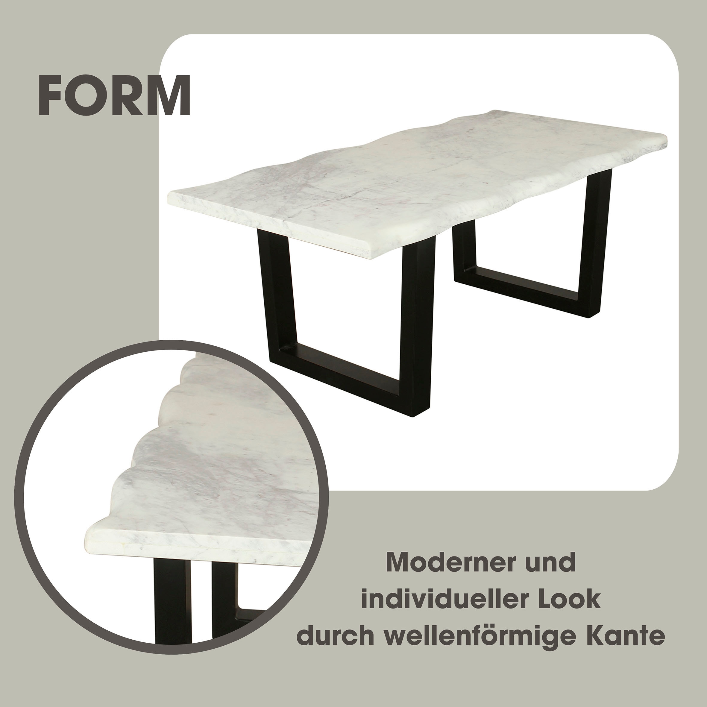 byLIVING Couchtisch »Stone«, (1 St.), aus echtem weissen Marmor mit natürlicher Wellenkante, 115x60cm