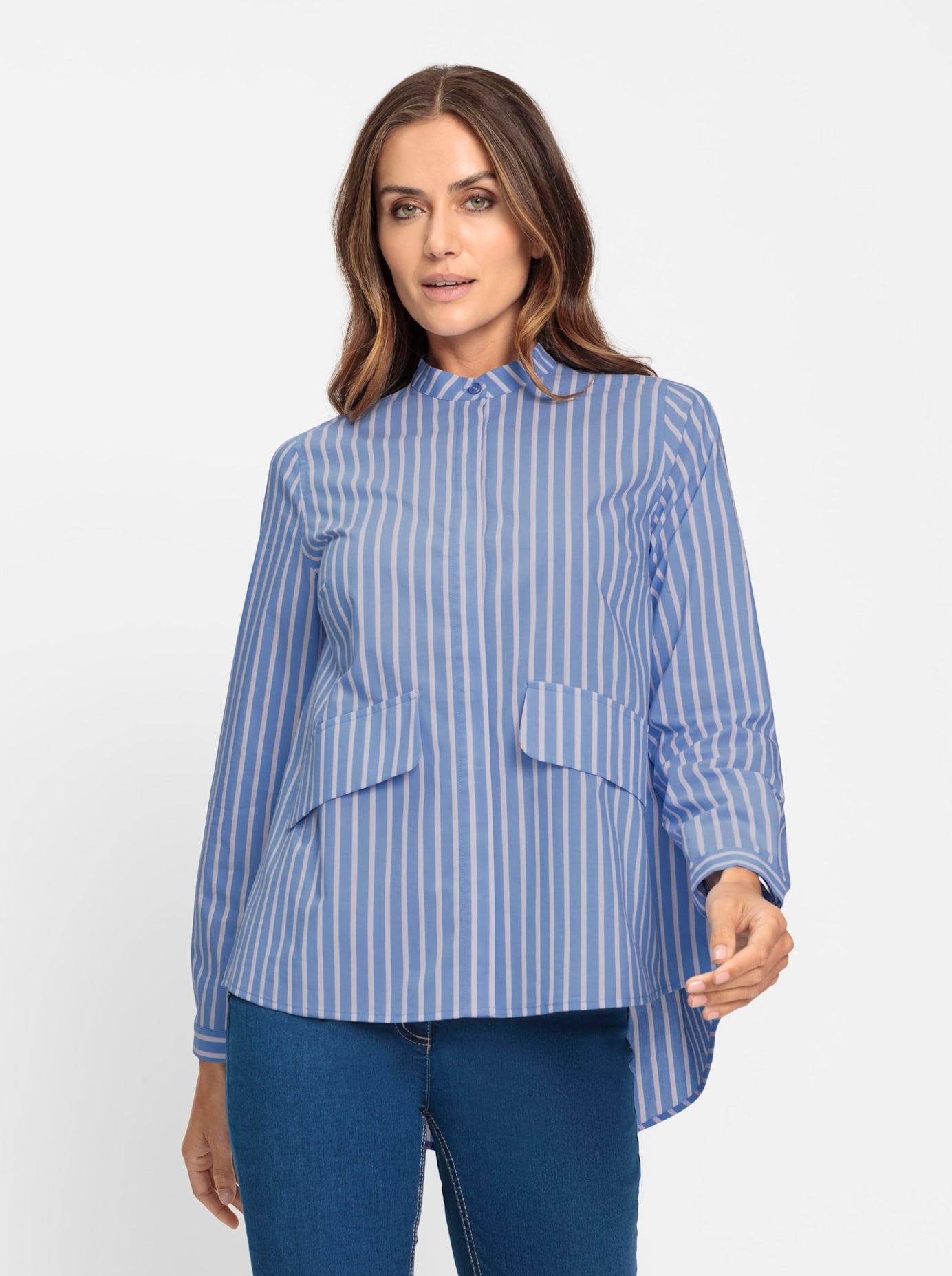 HEINE Long Sleeve Blouse Sky Blue-White Striped Size 42 4