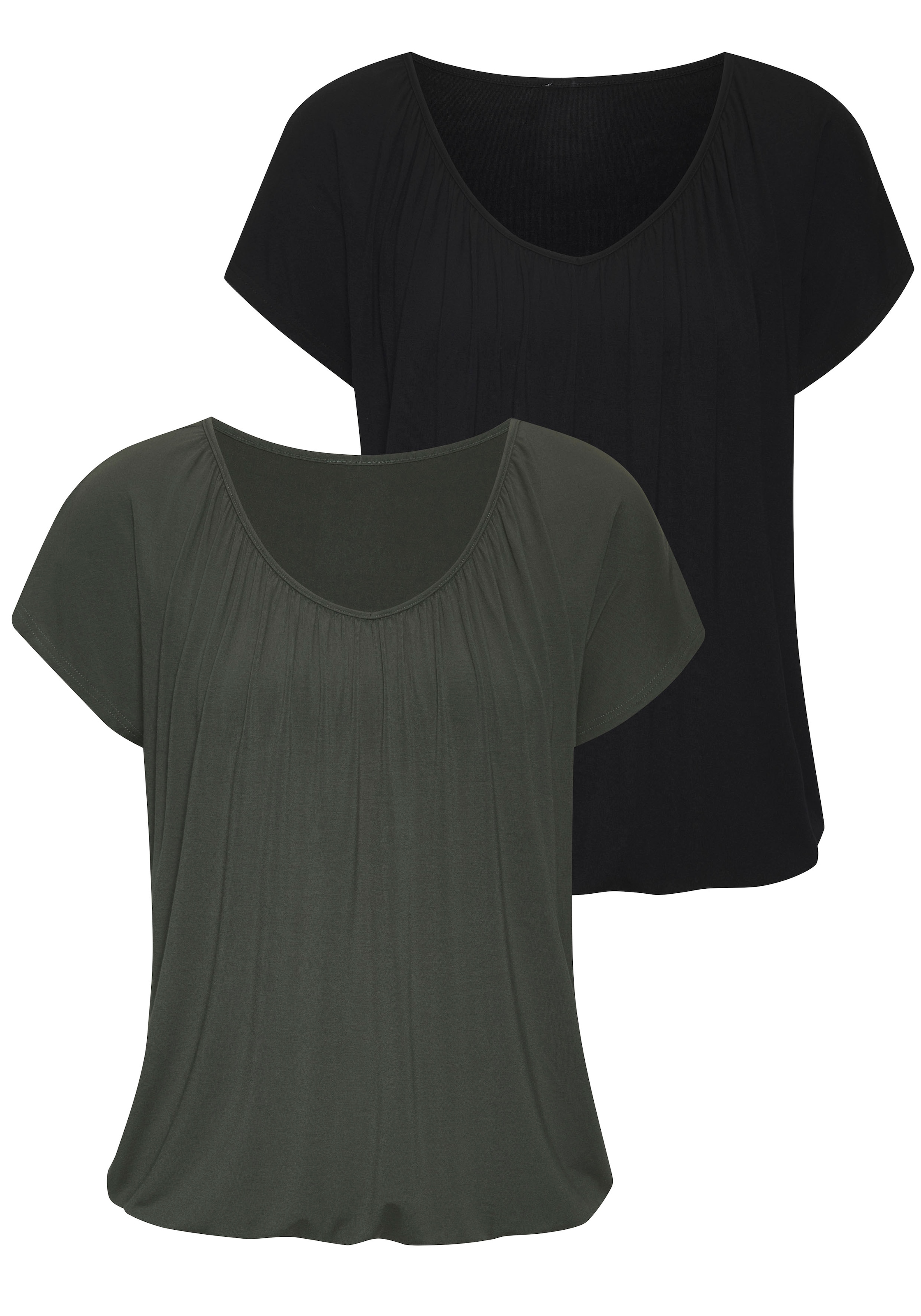 LASCANA Kurzarmshirt Packung, 2 Stk. mit Gummizug am Bund