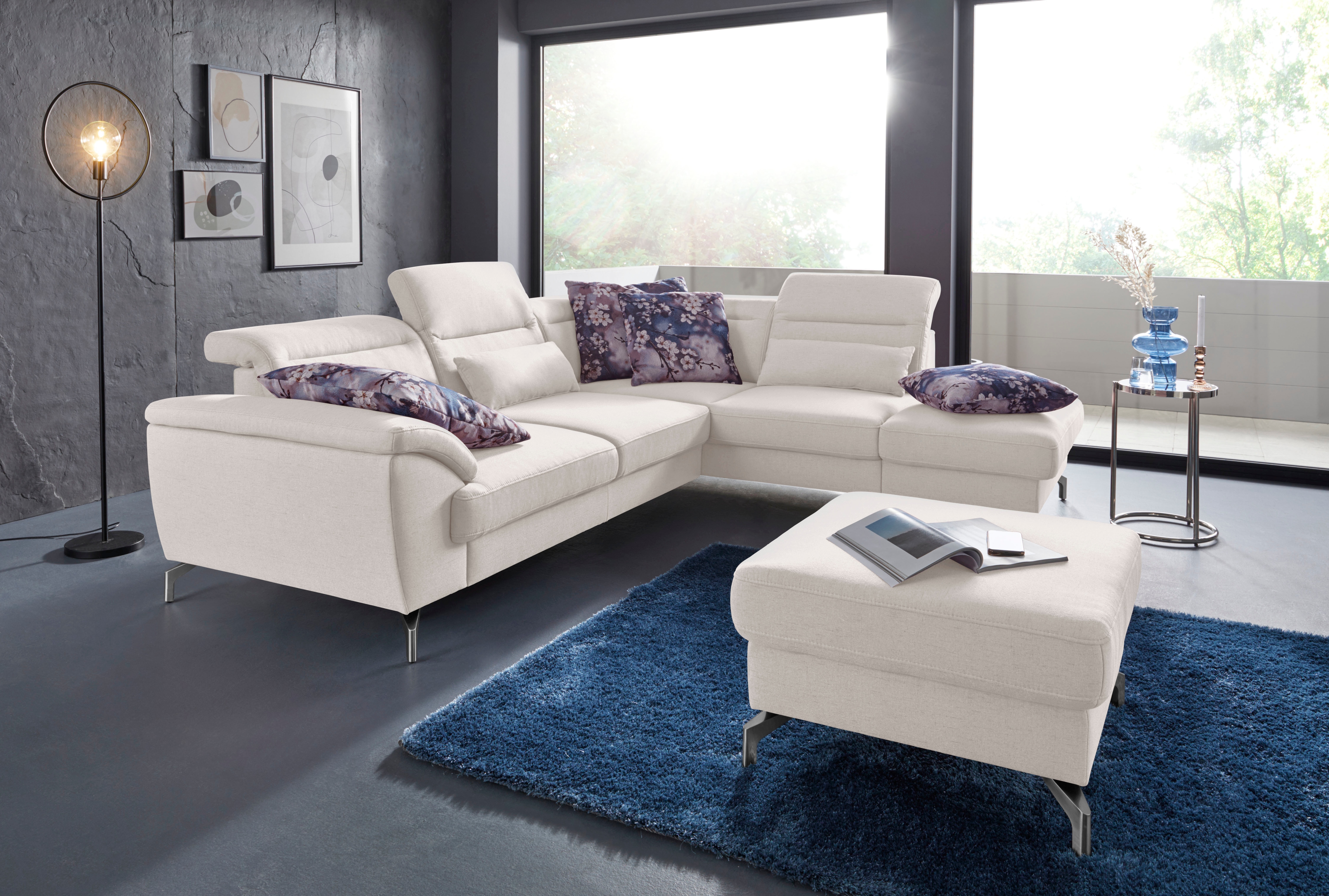sit&more Ecksofa "Percy L-Form" 12 cm Fusshöhe, Sitztiefenverstellung, wahlweise in 2 Fussfarben