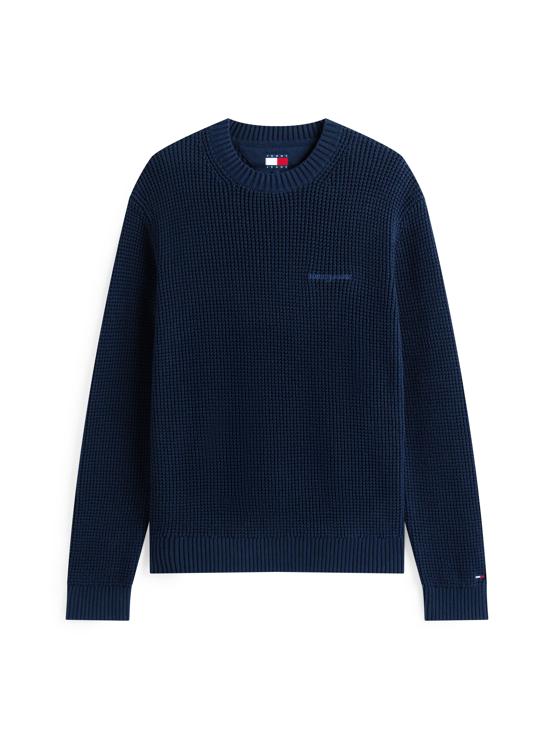 Tommy Jeans Strickpullover »TJM SCRIPT CHUNKY«, Regular Fit, Rundhals Waffelpique Strick