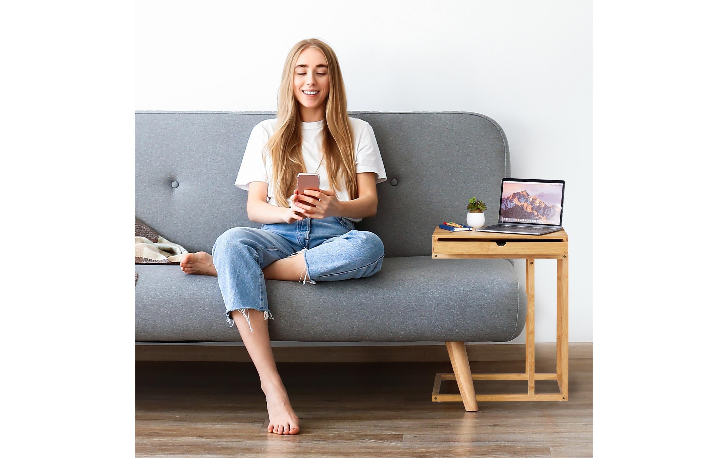 relaxdays Beistelltisch »mit Schubfach 55 cm x 68 cm«