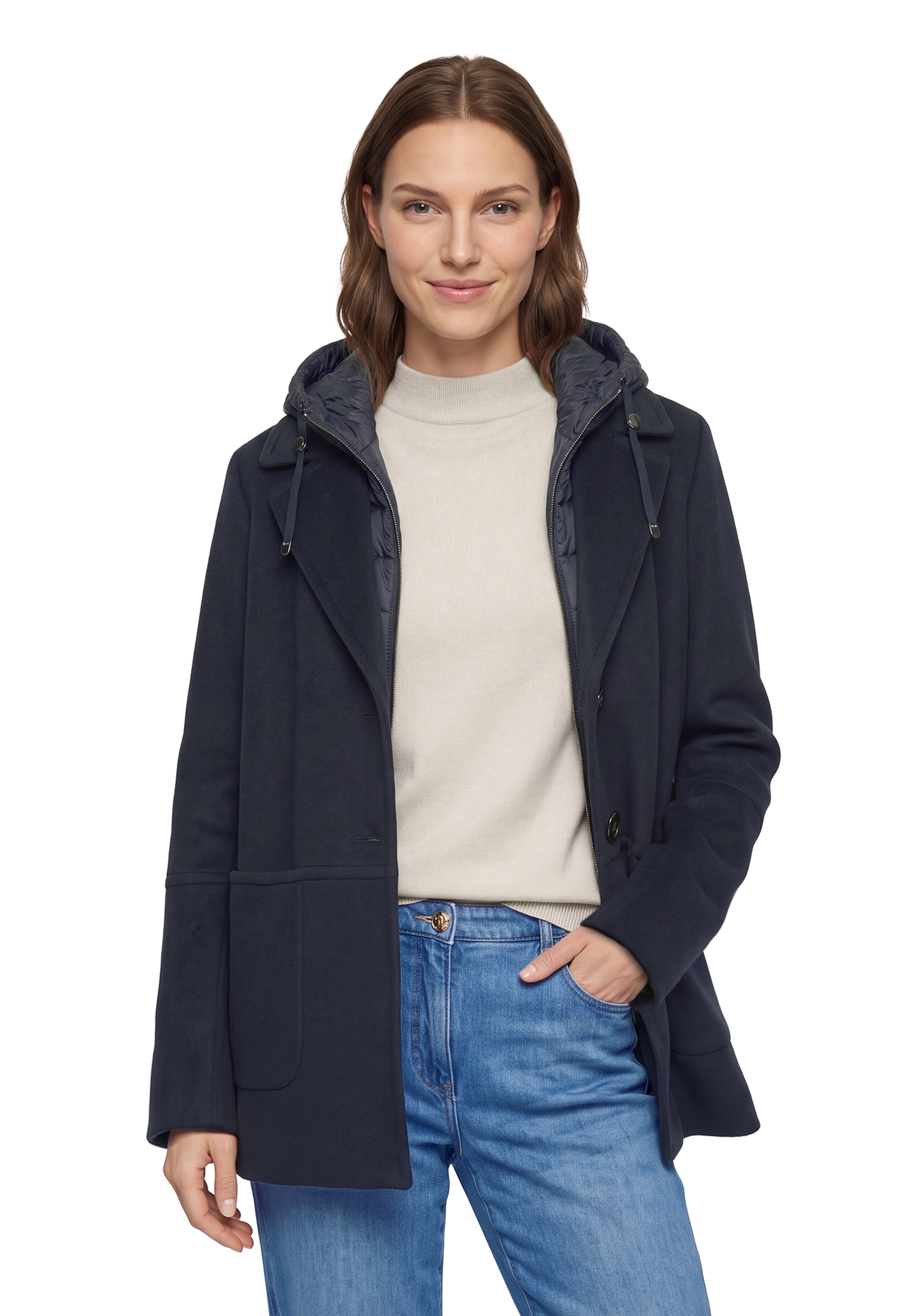 Gil Bret Wolljacke mit Kapuze mit Reverskragen und Steppkapuze