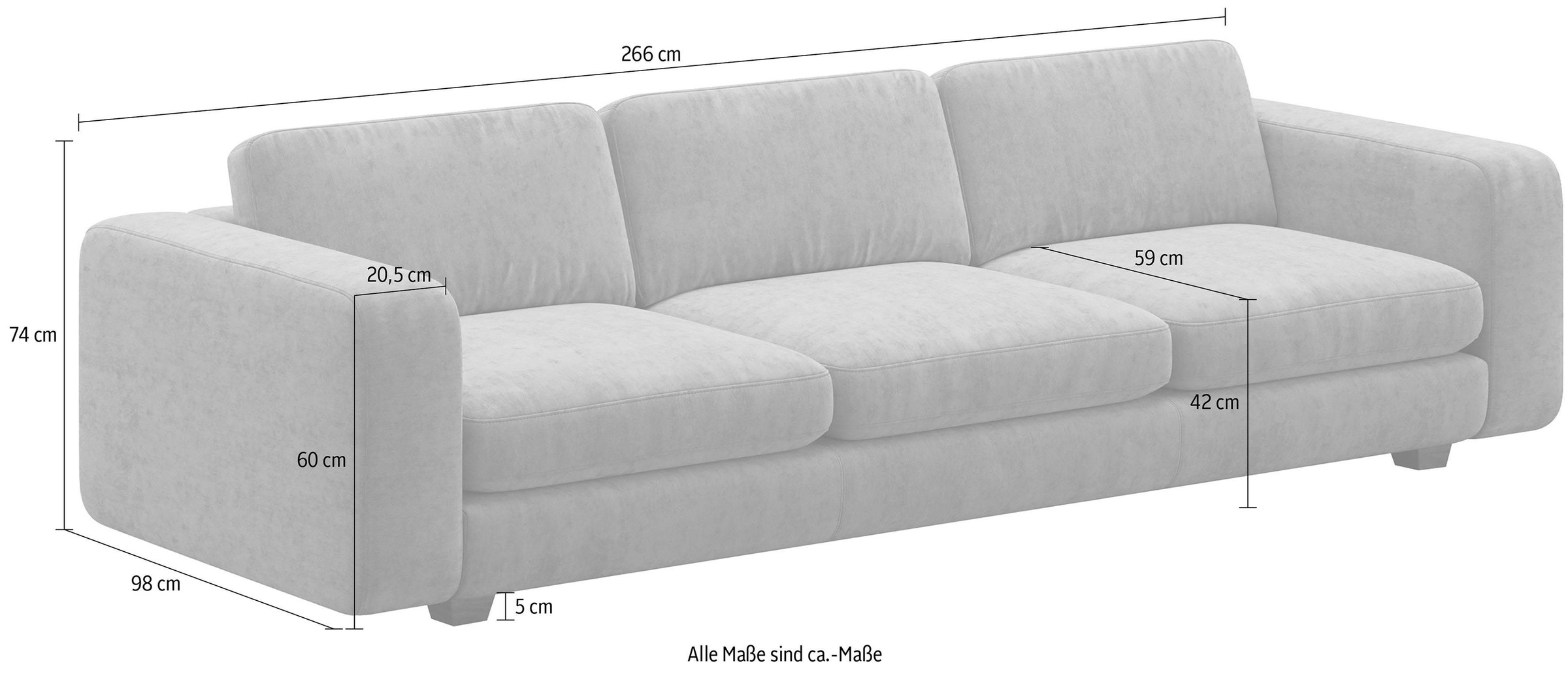machalke® 4-Sitzer »valentino«, mit breiten Armlehnen, Füsse Walnuss, Breite 266 cm