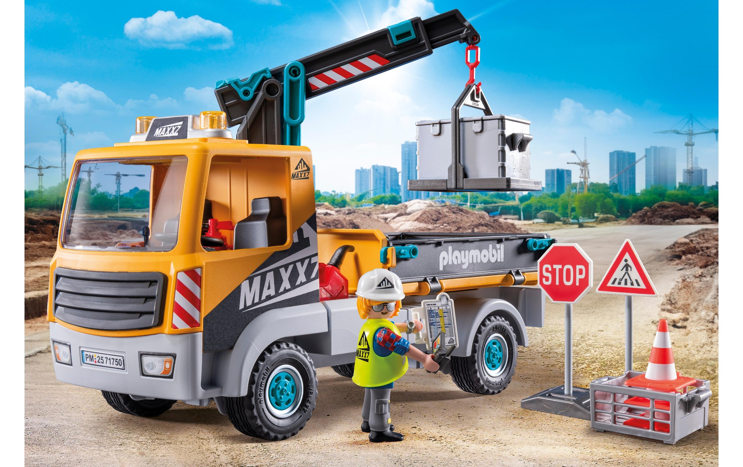 Playmobil® Spielbausteine »Action Heroes Baustellen-LKW mit Kran 71750«, (55 St.)