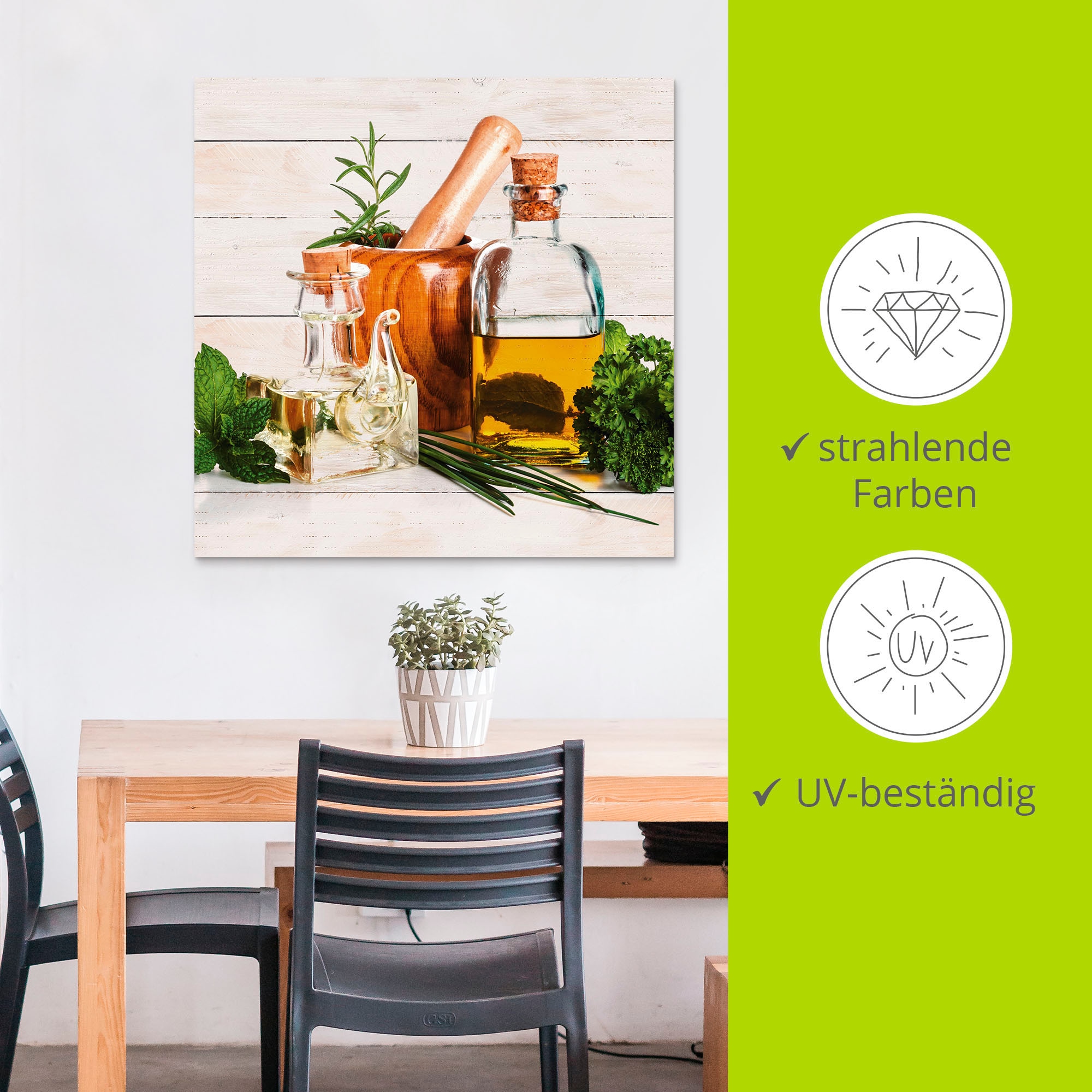 Artland Wandbild »Olivenöl und Kräuter - Küche«, Arrangements, (1 St.), als Alubild, Outdoorbild, Leinwandbild, Poster, Wandaufkleber