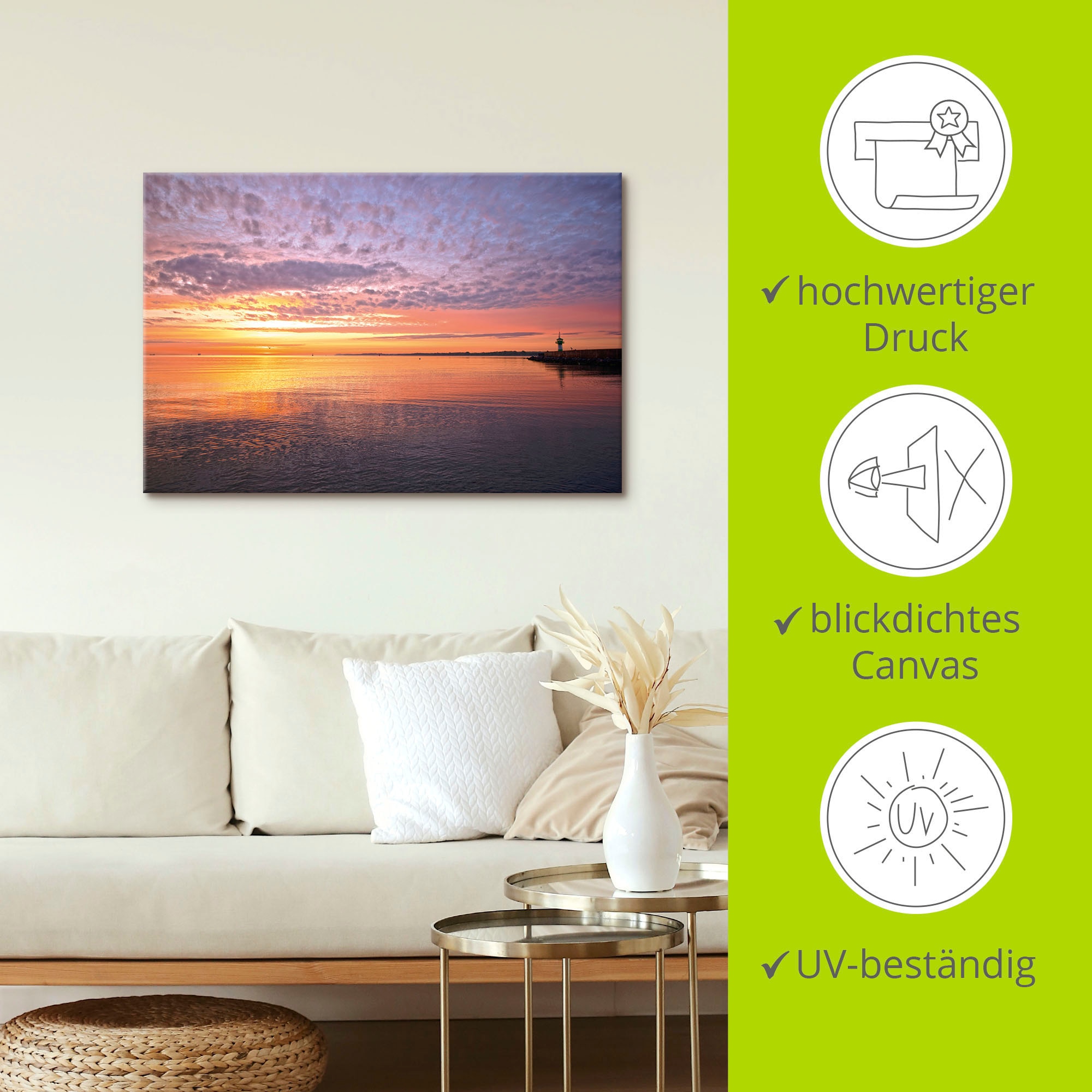Artland Wandbild »Sonnenaufgang am Ostseestrand«, Bilder vom Sonnenuntergang & -aufgang (1 Stück), in vielen Grössen & Produktarten - Alubild / Outdoorbild, Leinwandbild, Poster, Wandaufkleber / Wandtattoo auch für Badezimmer geeignet