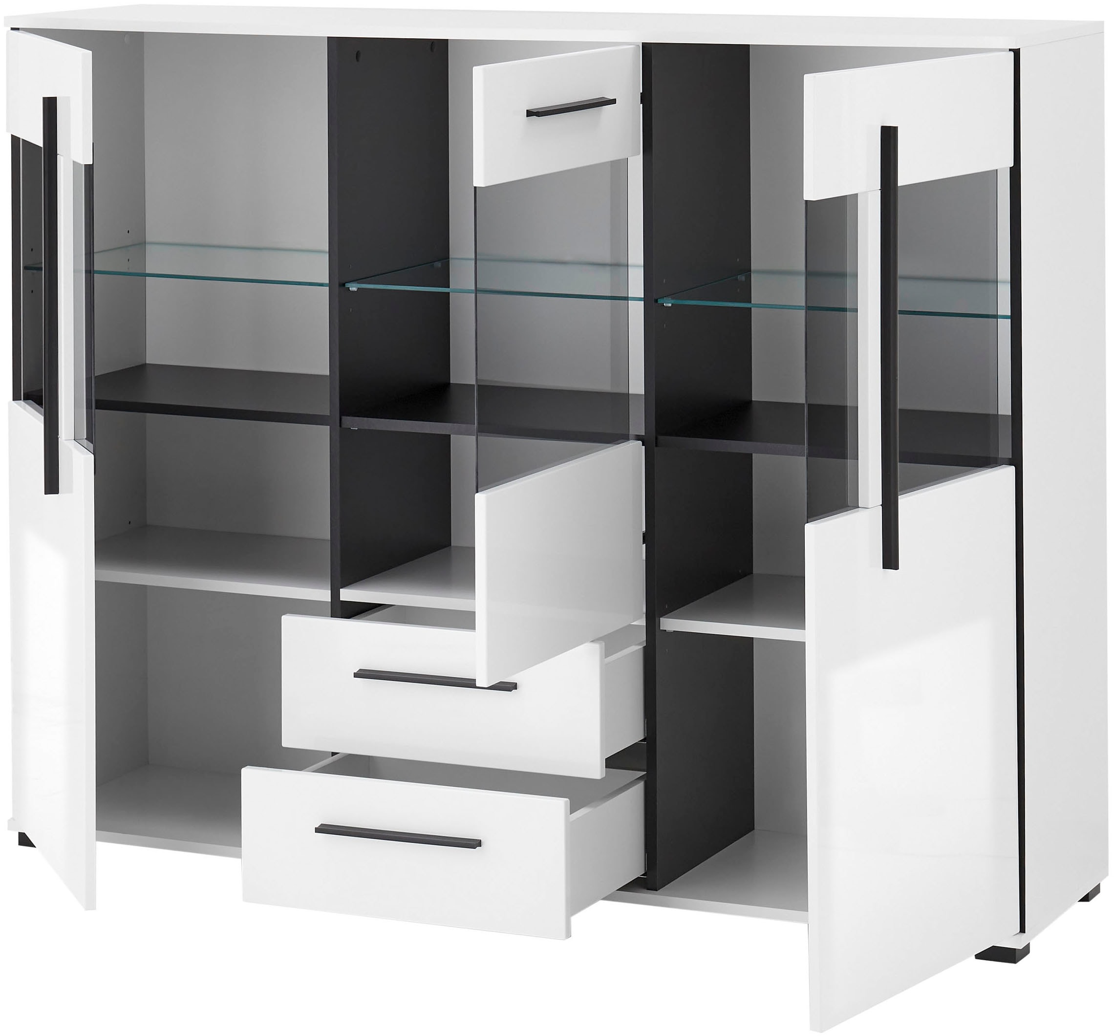 INOSIGN Highboard »Cantara, moderner Schrank, Vitrine in Eiche Dekor oder weiss«, schwarze Stangengriffe, ausreichend Stauraum, vielseitig einsetzbar