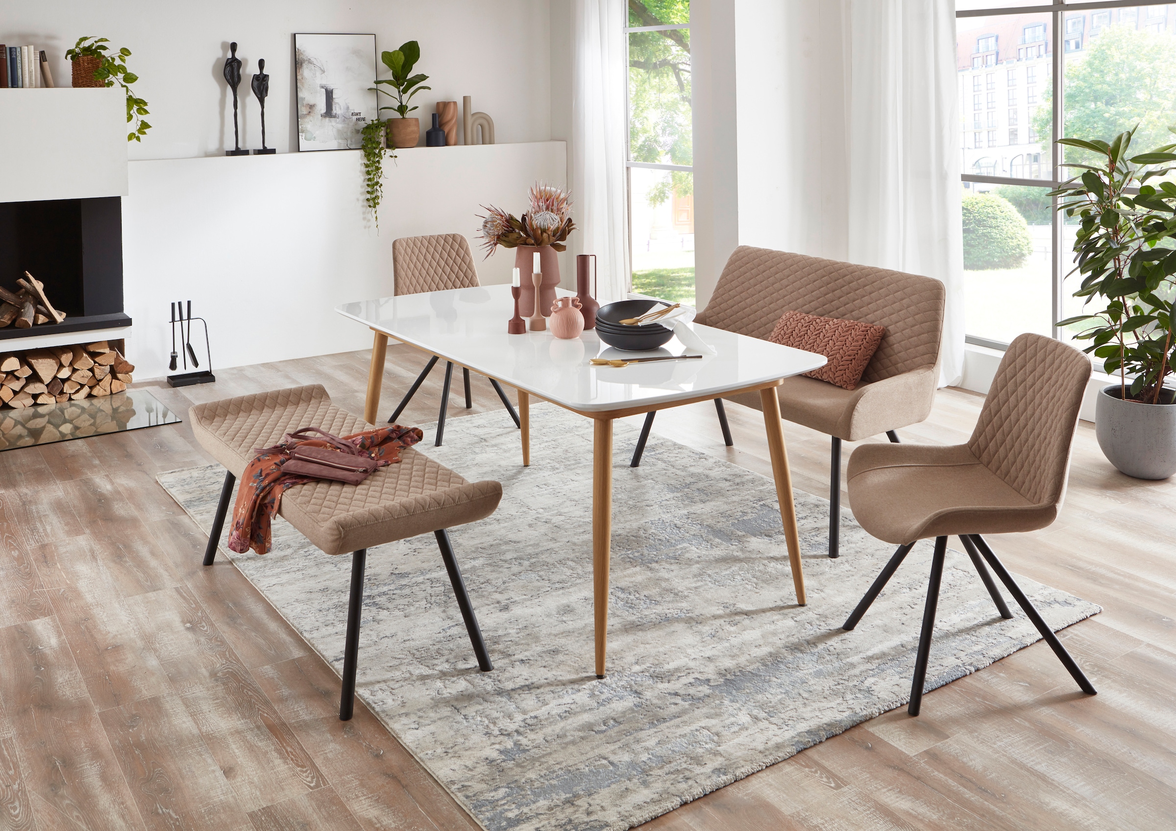 INTER-FURN Esstisch »Bozen«, (1 St.), 180 cm Breite x 90 cm Tiefe, Tischplatte Weiss Lack, Metallgestell