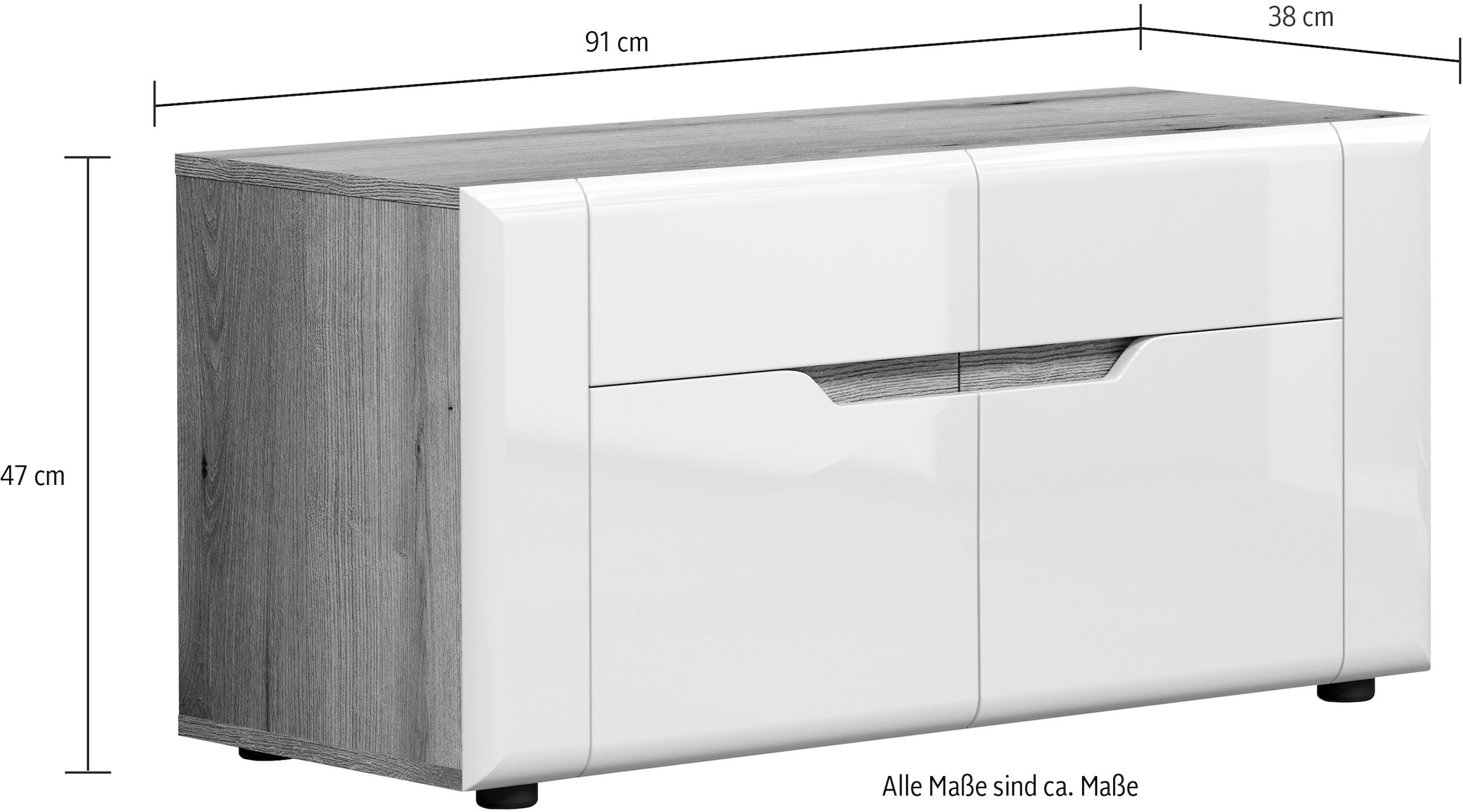 INOSIGN Sitzbank »Graz«, (Packung, 1 St.), Masse (B/H/T in cm): (91/47/38) - Farbe Weiss Hochglanz und Eiche