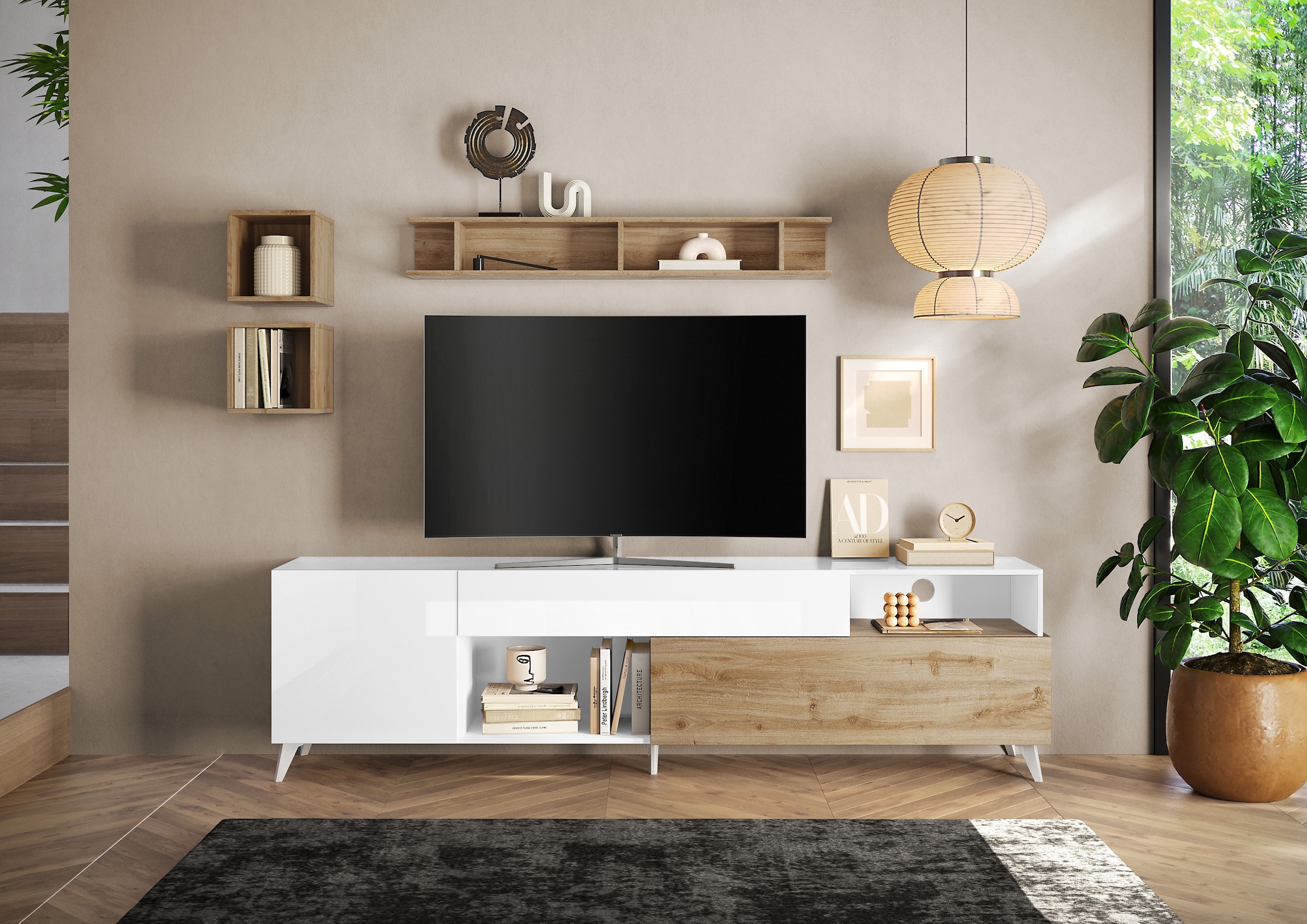INOSIGN Lowboard »Monaco in Breite 241 cm, TV-Schrank mit Tür, Klappe und Schubkasten«, Mediaboard – sanft schliessend, edel, mit Kabelkanal, spürbar geräumig