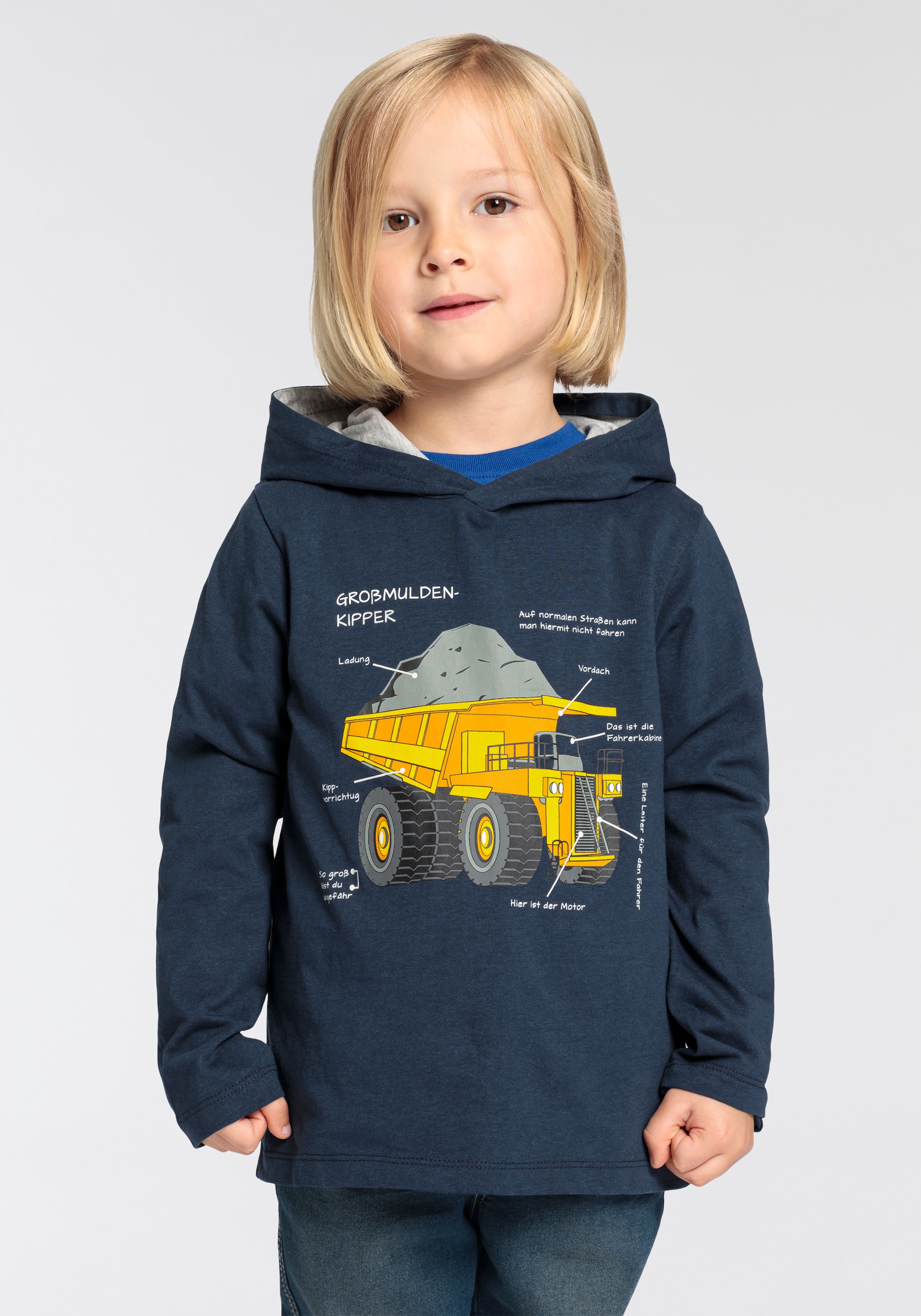 KIDSWORLD Langarmshirt »LKW KIPPER«, Langarm, Basic-Passform, mit modischem Druck, Rundhalsausschnitt