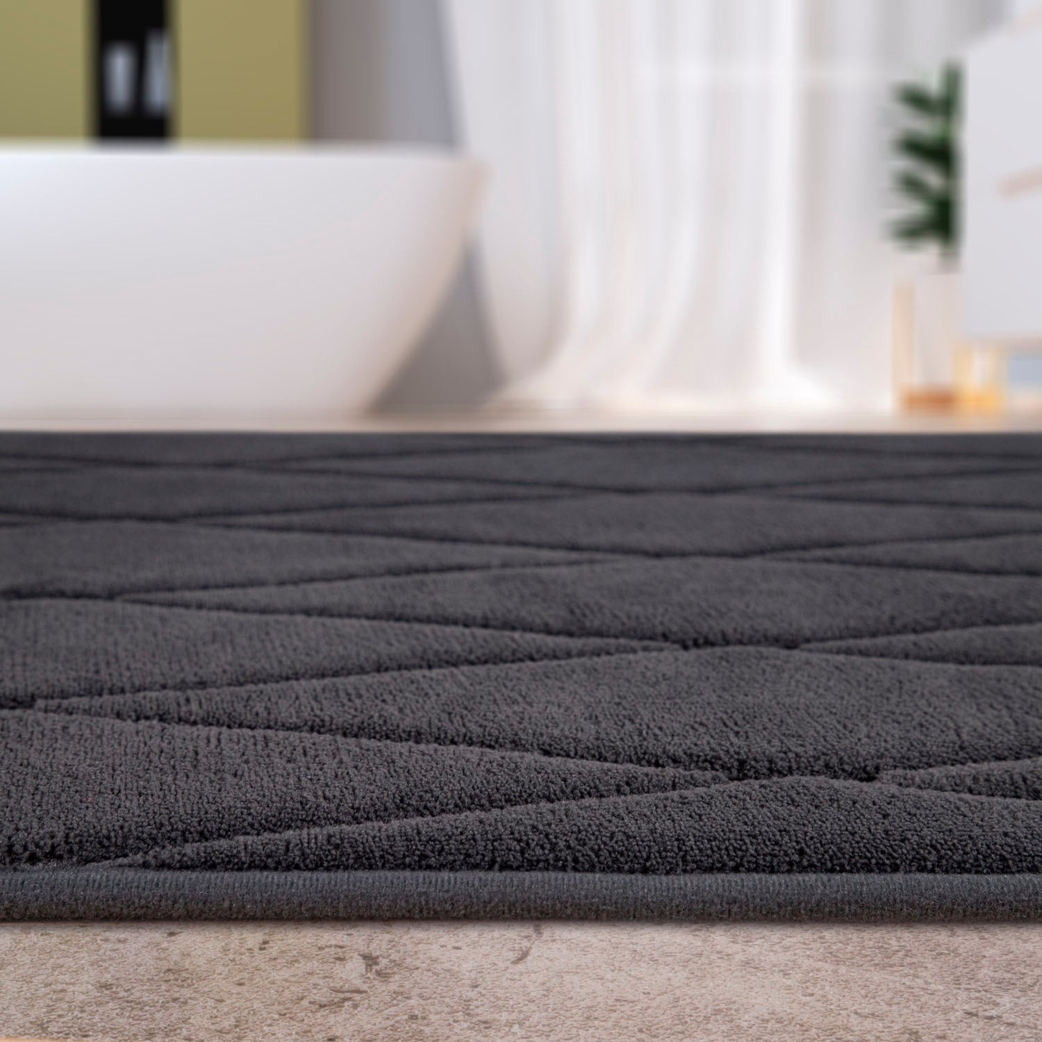 Paco Home Badematte »Corby 254, Memory-Schaum Effekt«, rutschhemmend beschichtet, fussbodenheizungsgeeignet, Badteppich, Uni Farben, Rauten Muster, Hoch-Tief Effekt