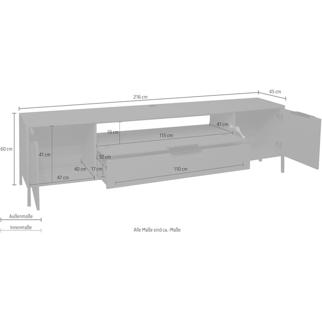 Mäusbacher Lowboard »Bonnie«, Breite 216 cm mit Quadratgestell online  shoppen | Jelmoli-Versand