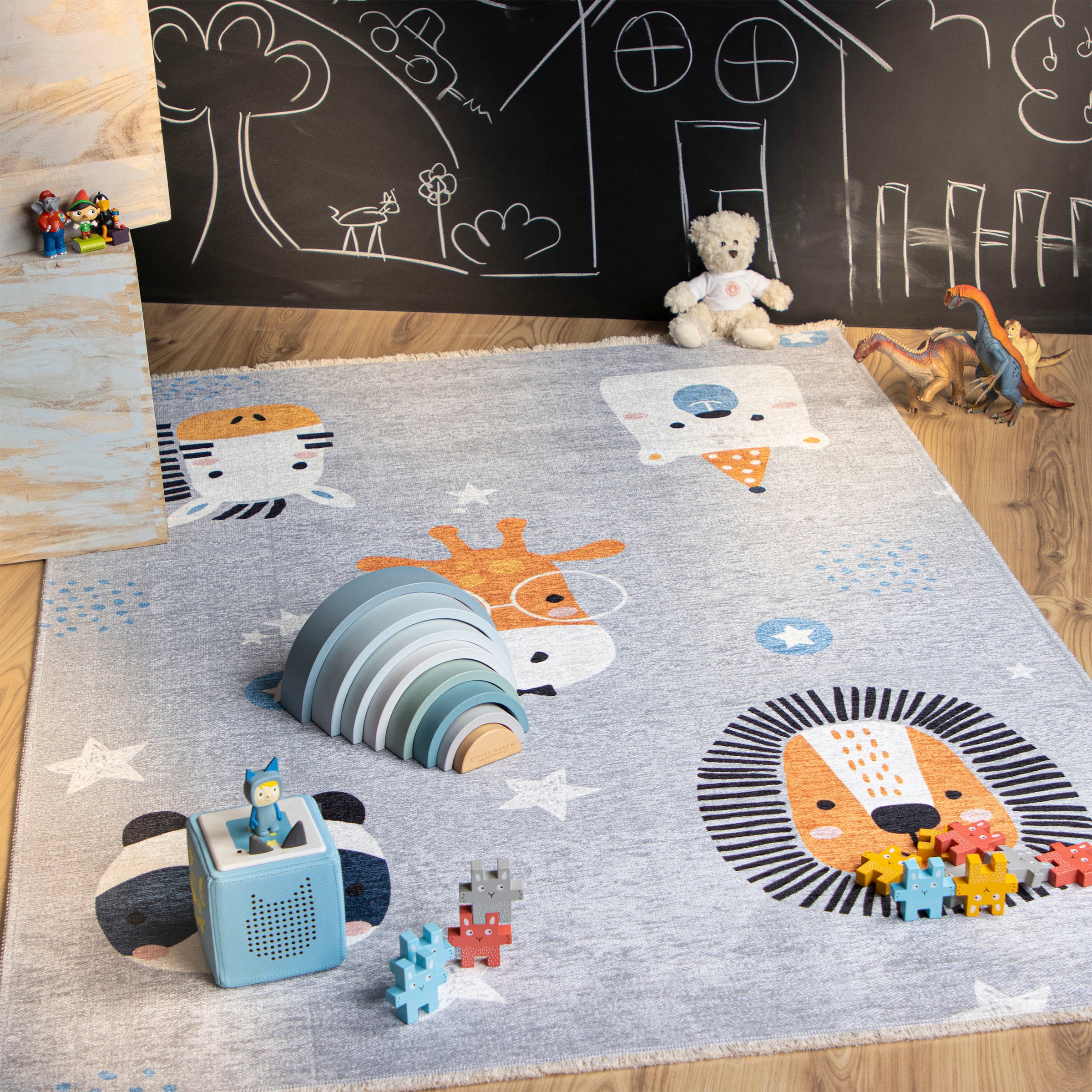Obsession Kinderteppich »My Greta 603«, rechteckig, 6 mm Höhe, Kurzflor, Motiv Tiere, mit Fransen, Kinderzimmer