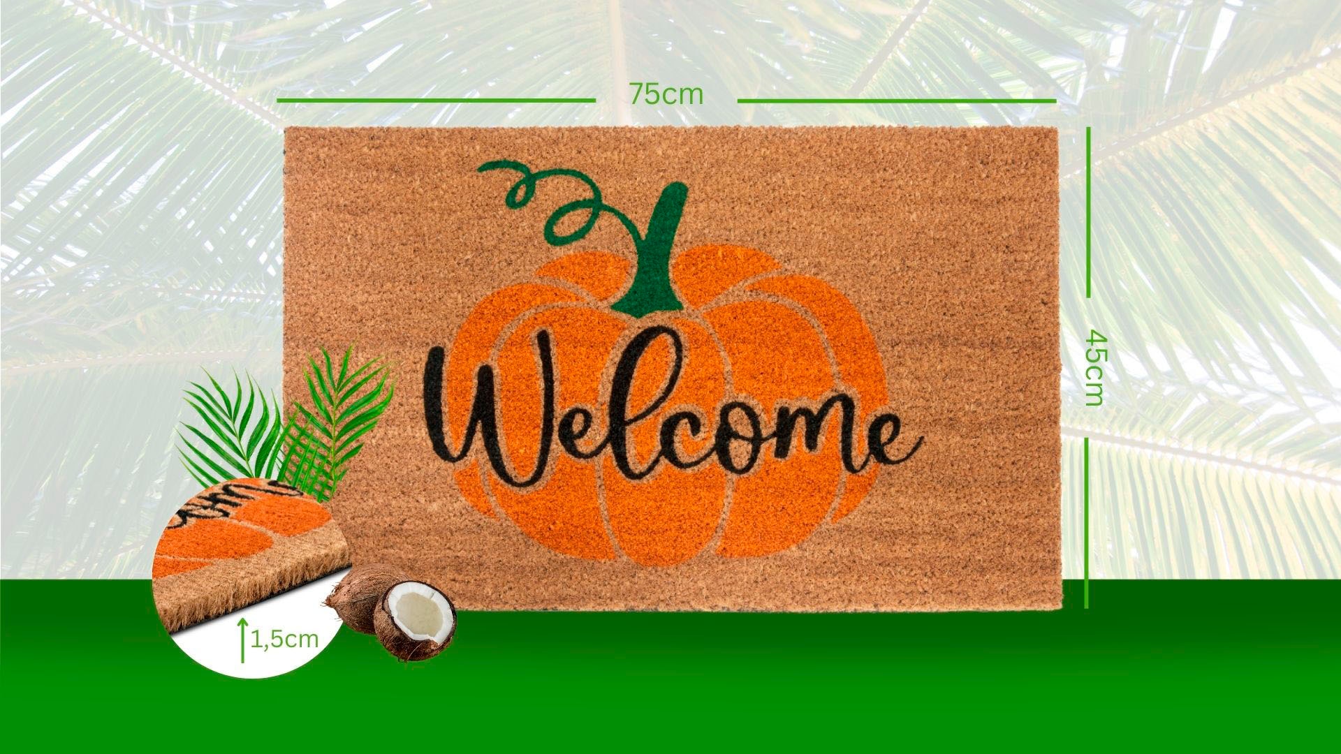 HANSE Home Fussmatte »Mix Mats Kokos Welcome Pumpkin, Türmatte«, rechteckig, 15 mm Höhe, Kokos, Schmutzfangmatte, Outdoor, Rutschfest, Innen, Kokosmatte, Flur