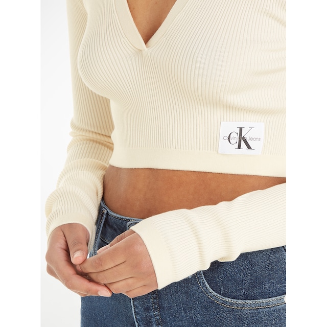 Calvin Klein Jeans V-Ausschnitt-Pullover »LABEL TIGHT CROP V-NECK SWEATER«  online kaufen | Jelmoli-Versand