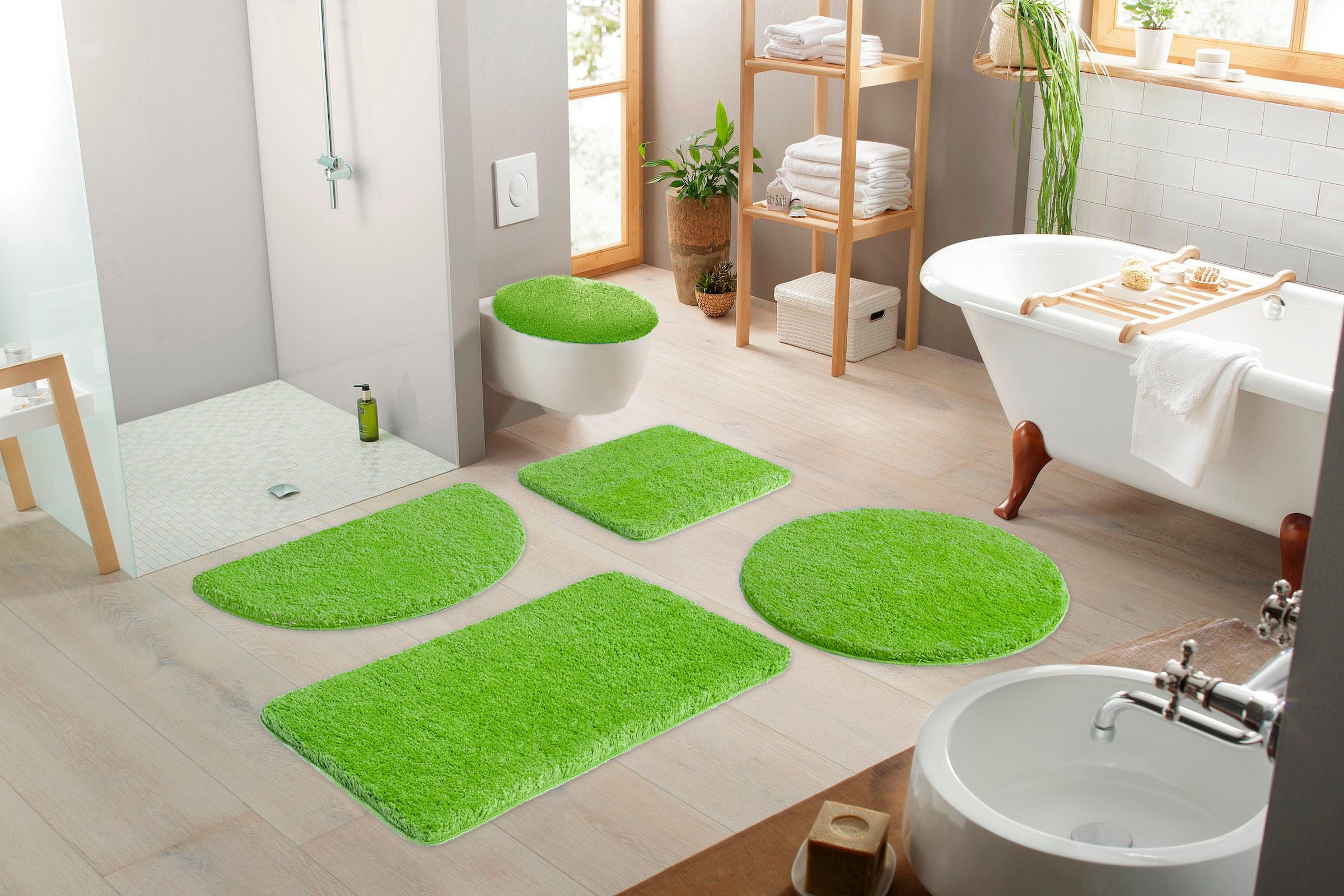 my home Badematte »Sanremo, Badvorleger, Badezimmer Teppich, sehr weich«, rutschhemmend beschichtet, fussbodenheizungsgeeignet-schnell trocknend, Badteppich, unifarben, rechteckig, rund & als 3-tlg. Set erhältlich