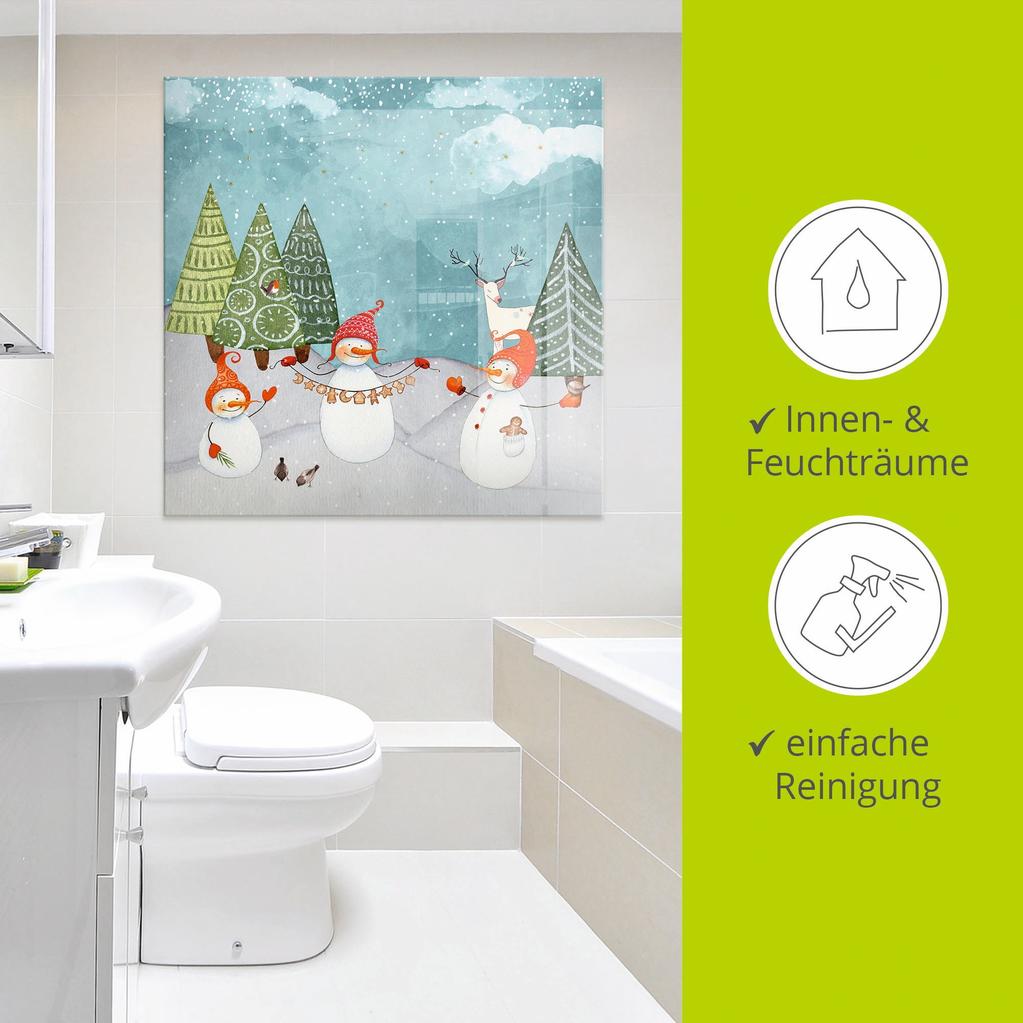 Artland Glasbild »Schneemänner und Tierfreunde«, Weihnachten, (1 St.), in verschiedenen Grössen