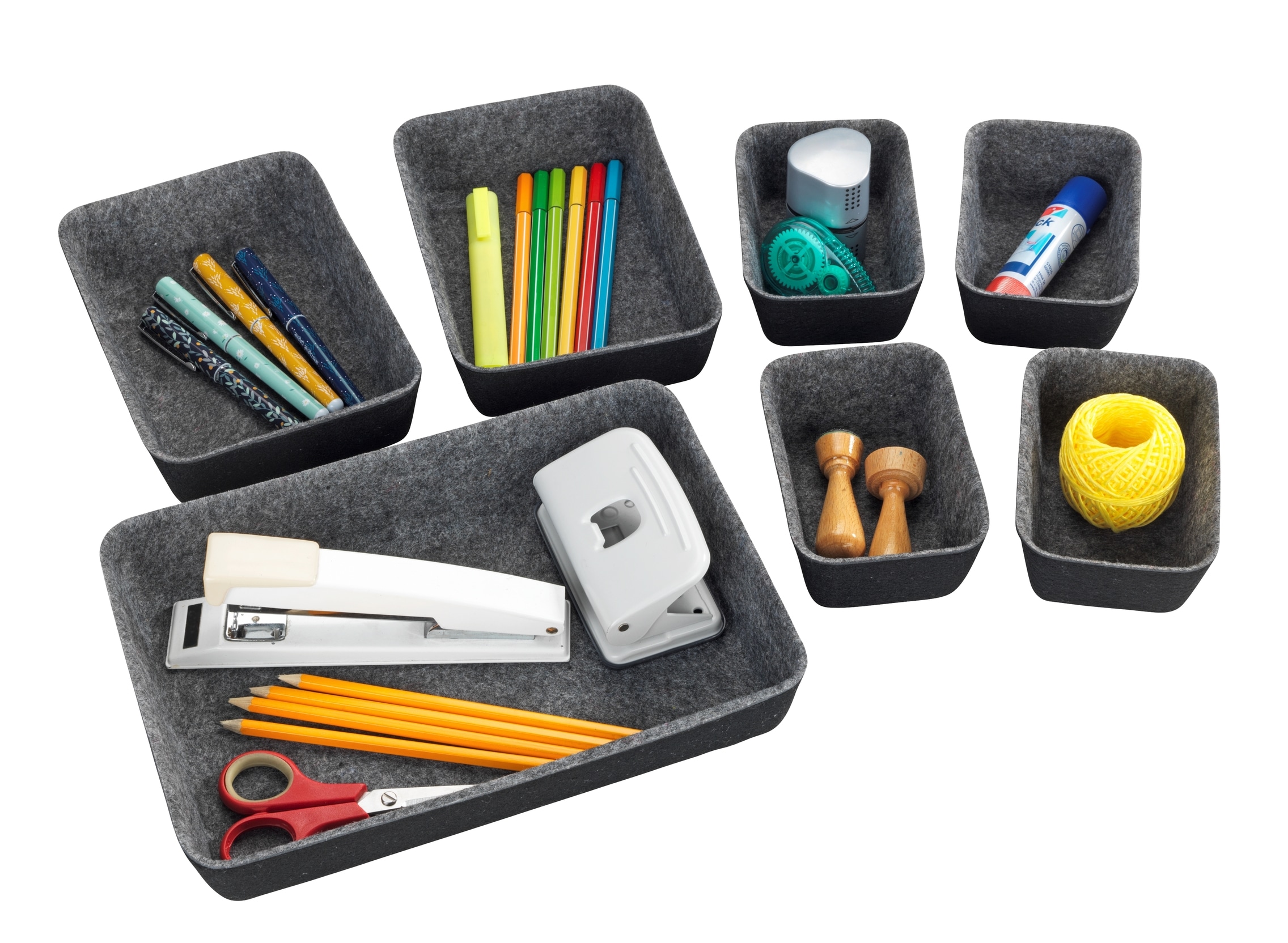 WENKO Organizer, (Set, 7 St.), Aufbewahrungsboxen für Schubladen, 3 Grössen, recycelter Polyesterfilz
