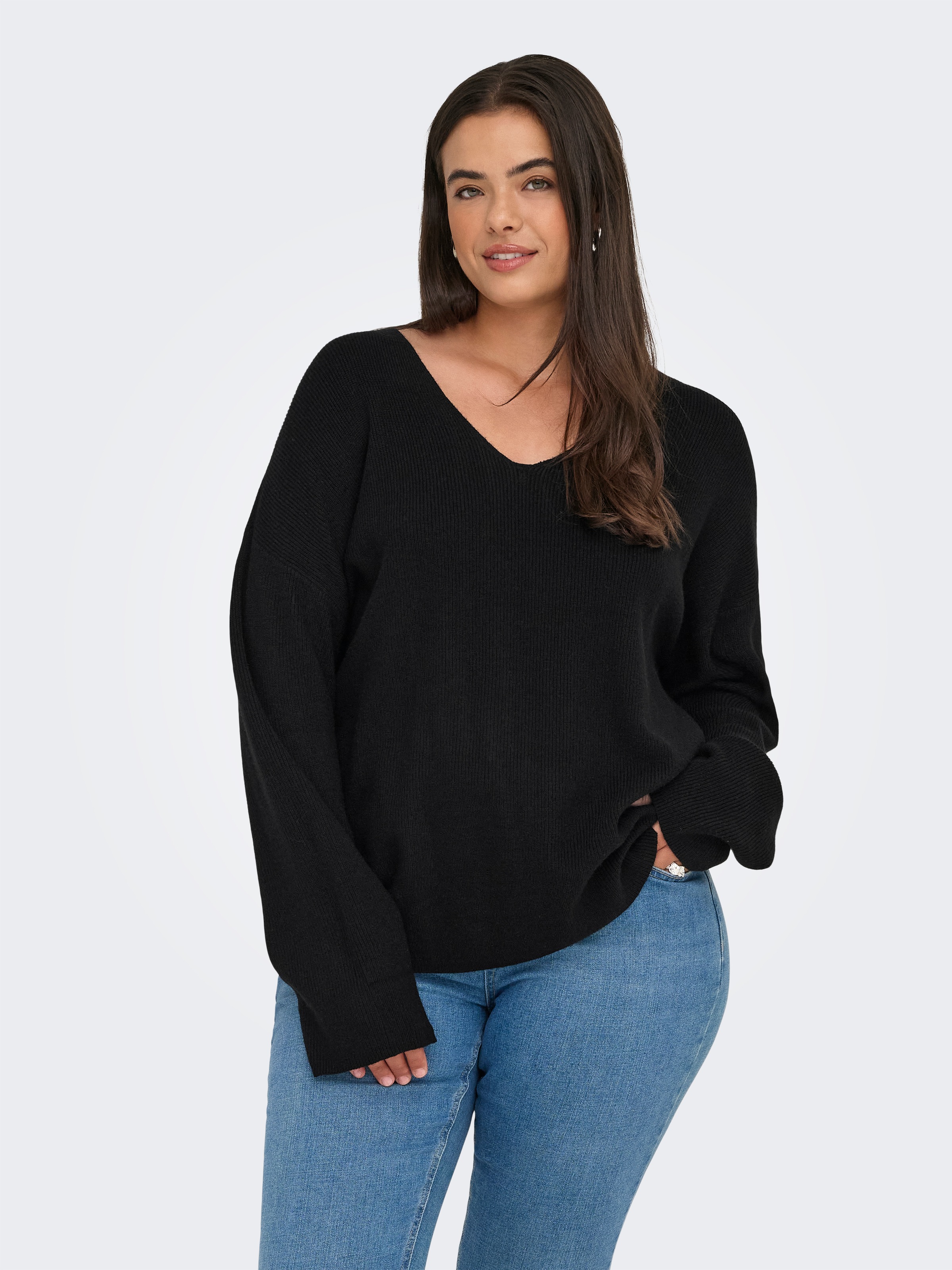 ONLY CARMAKOMA V-Ausschnitt-Pullover »CARIBI LS RIB LOOSE V-NECK CC KNT«