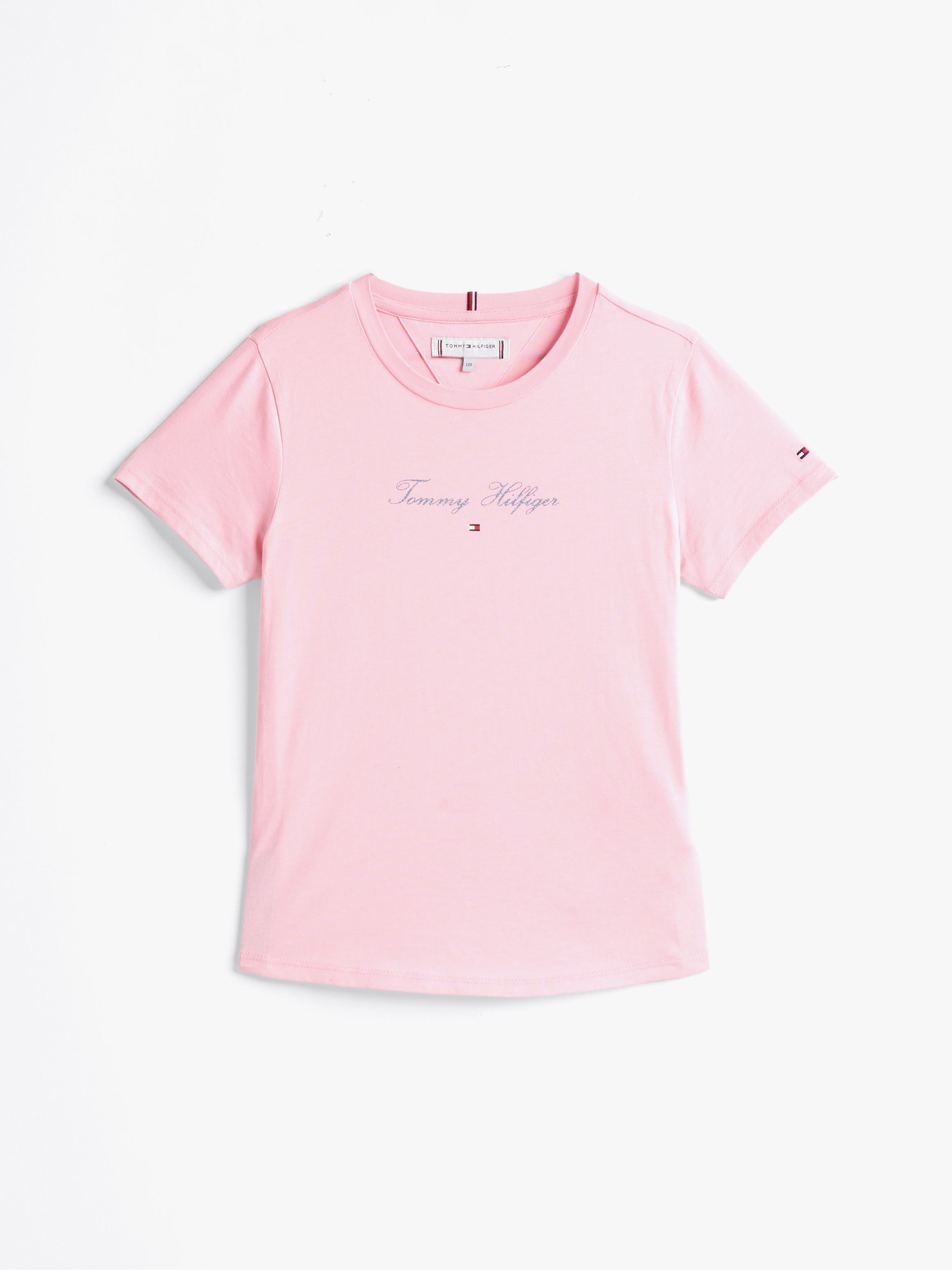 Tommy Hilfiger T-Shirt »TOMMY SCRIPT SLIM TEE SS«, mit glitzerndem Schriftzug