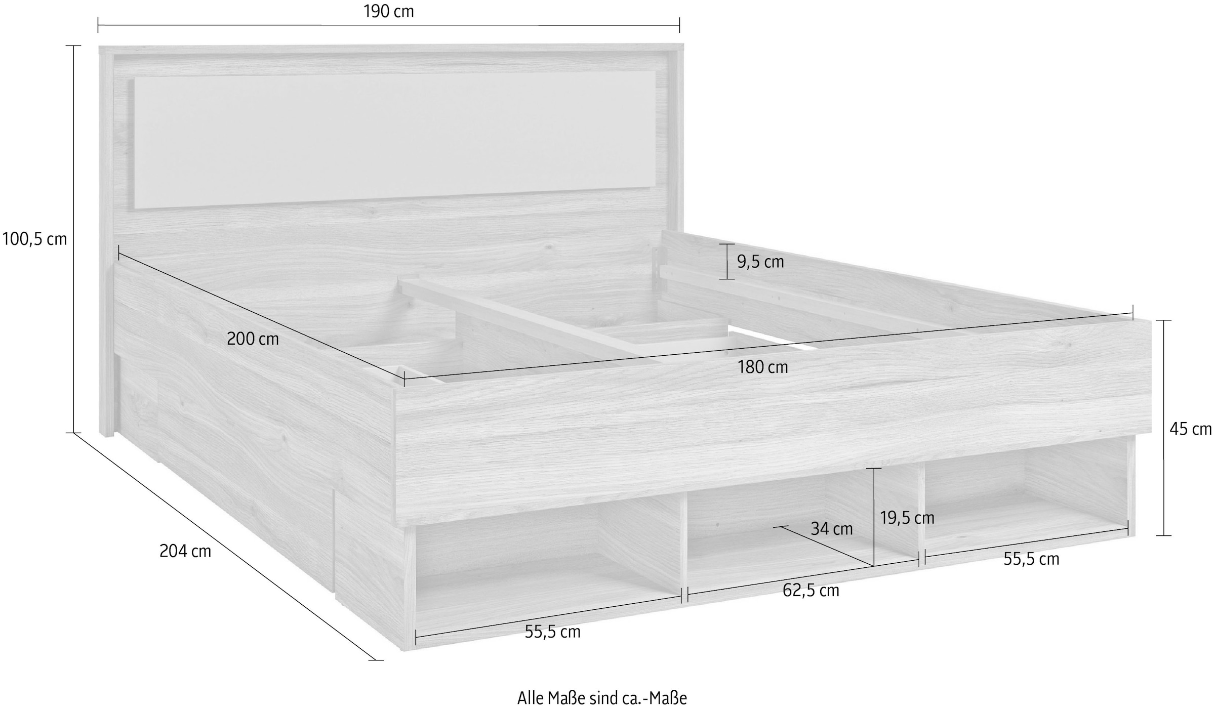 Home affaire Bettgestell »Wharton, 140, 160 oder 180cm Breite, Made in Europe«, (mit oder ohne Stauraumschubladen), Doppelbett mit offenen Regalen, FSC-zertifizierter Holzwerkstoff