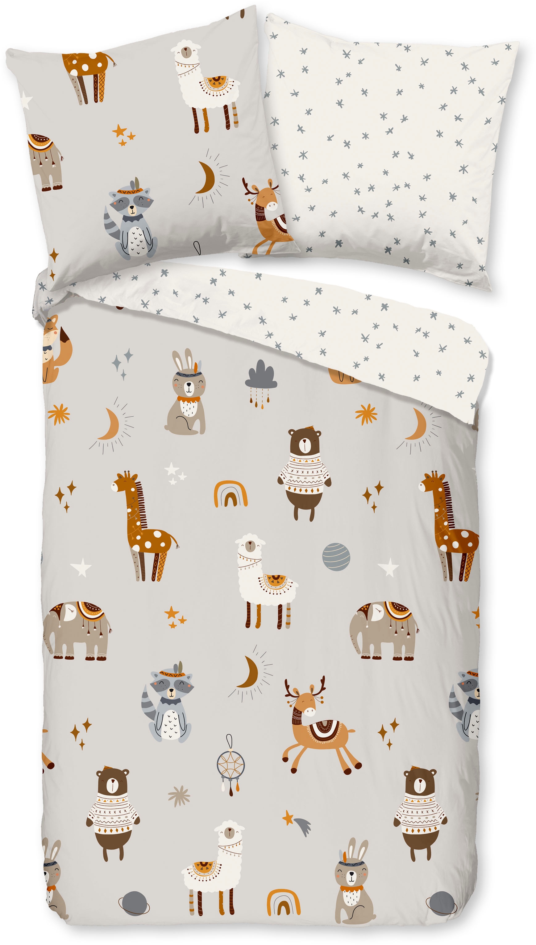 good morning Kinderbettwäsche »Woody«, Baumwolle, 135x200, Reissverschluss, Wende, Kind, Simple, Tier, Grau