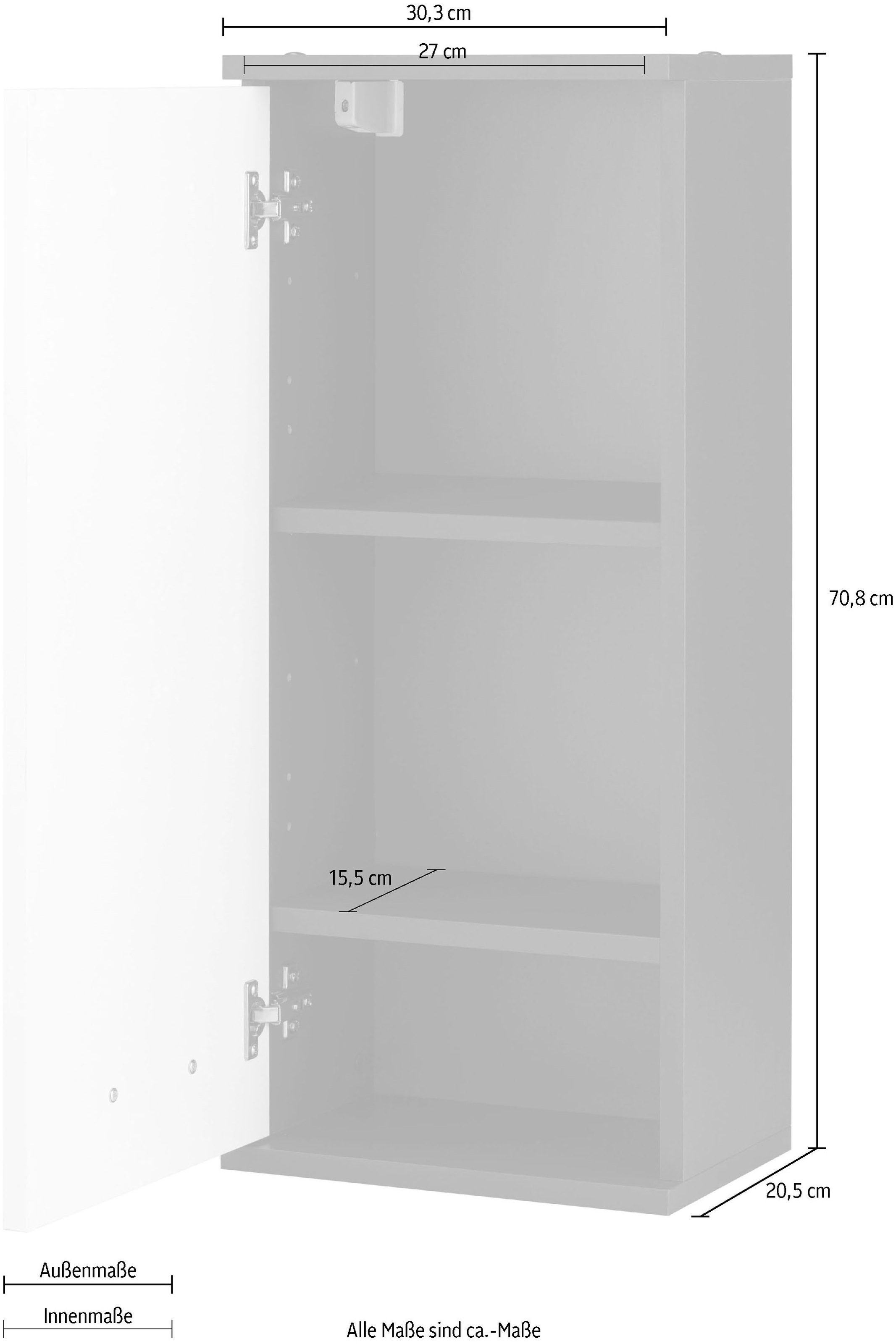 Schildmeyer Hängeschrank »Mobes, Made in Germany«, Breite/Höhe: 30,3/70,8 cm, Tür beidseitig montierbar, Badschrank