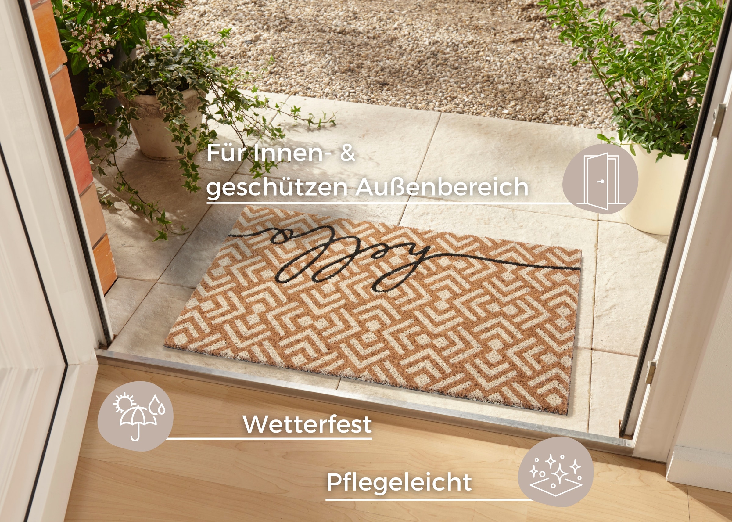HANSE Home Fussmatte »Mix Mats Kokos Hello Geometric, Türmatte«, rechteckig, 15 mm Höhe, Kokos, Schmutzfangmatte, Outdoor, Rutschfest, Innen, Kokosmatte, Flur