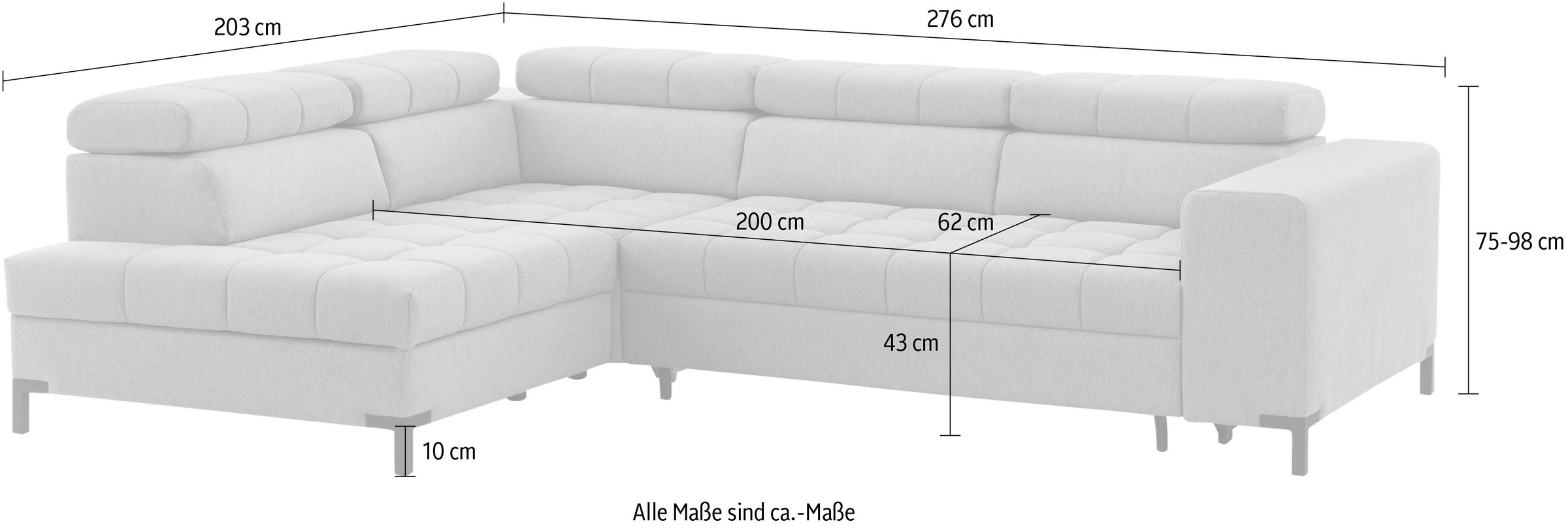 exxpo - sofa fashion Ecksofa »Bocco, hochwertige Verarbeitung, toller Sitzkomfort, bequem, L-Form«, wahlw. mit Bett & Bettkasten, inkl. Kopfteilverstellung