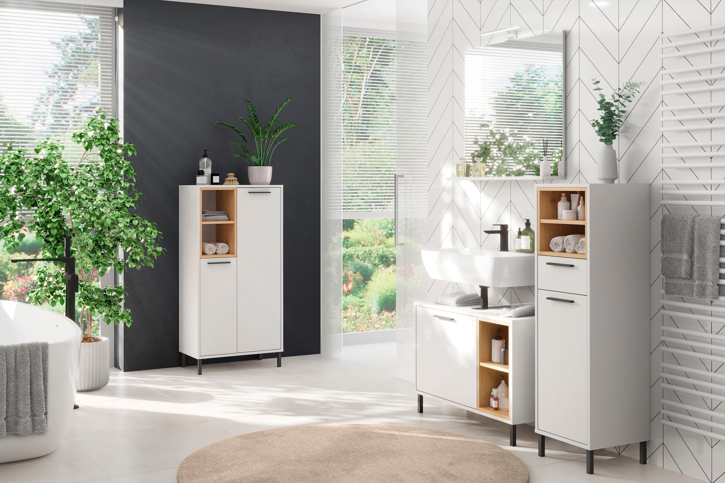 GERMANIA Waschbeckenunterschrank »Loria«, Badmöbel mit offenen und Fächern Ausschnitt | online für Siphon shoppen Jelmoli-Versand
