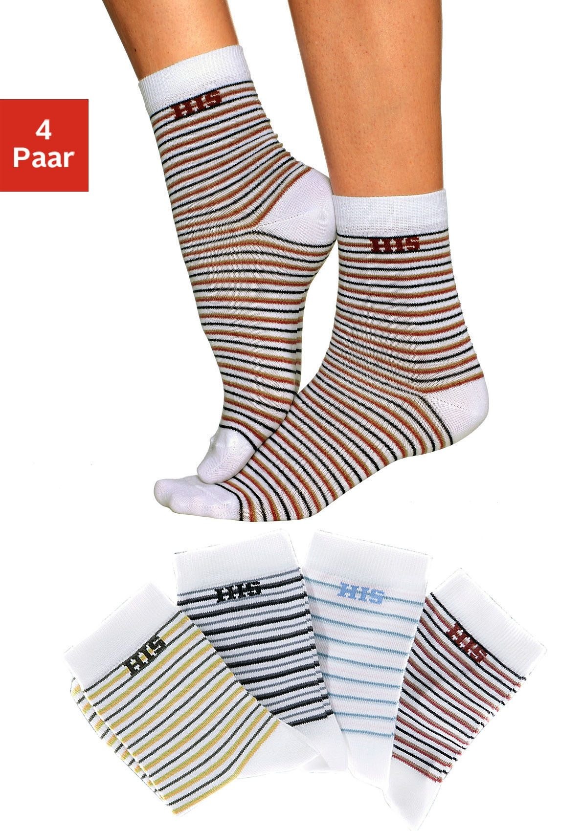 H.I.S Basicsocken Packung, 4 Stk. tlg. mit eingestricktem Markenlogo