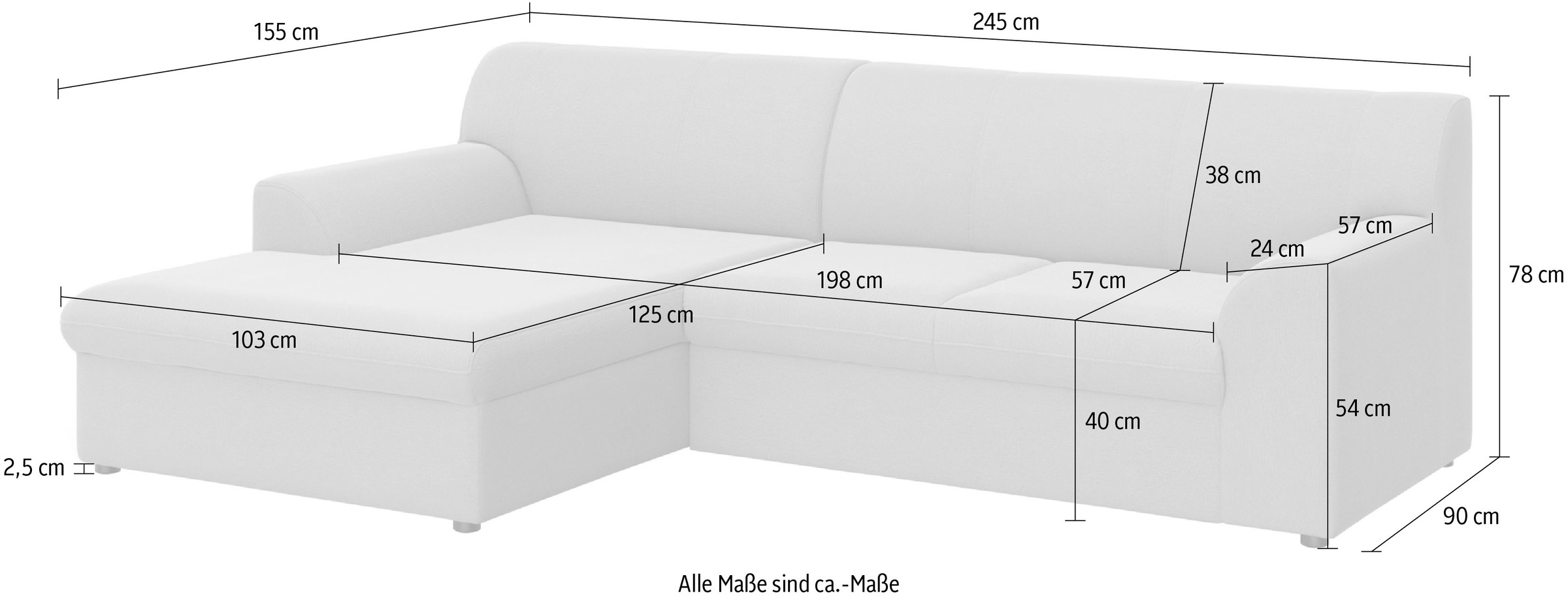 DOMO collection Ecksofa »Topper, elegant und zeitlos, kompaktes Stellmass 245/155cm, L-Form«, mit Recamiere, wahlweise mit Schlaffunktion