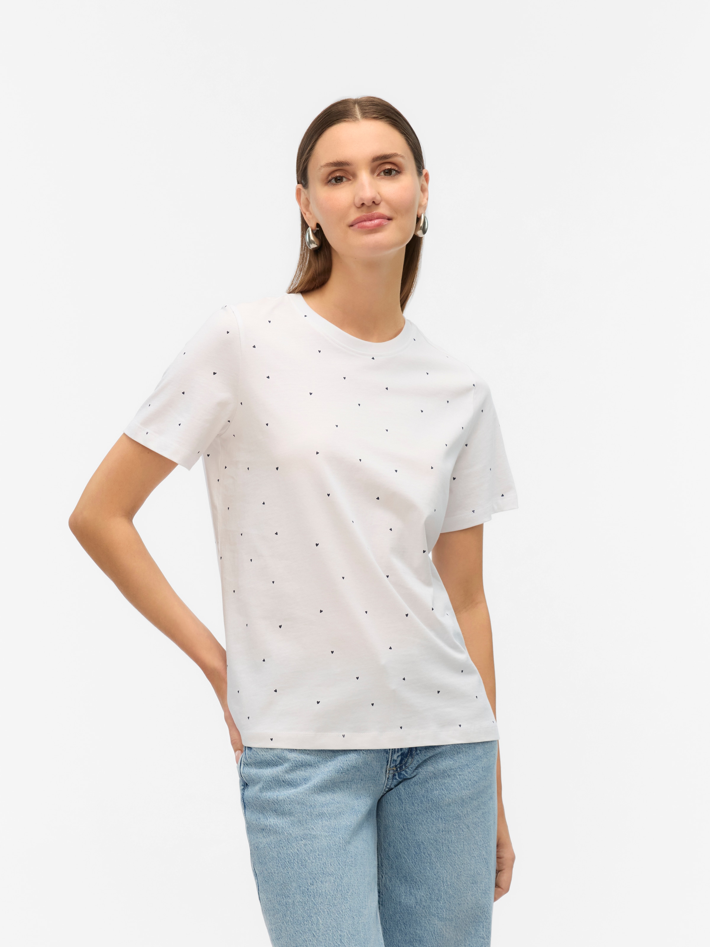 Vero Moda Kurzarmshirt "VMPAULINA AOP SS T-SHIRT GA JRS NOOS" Baumwolle, regular fit