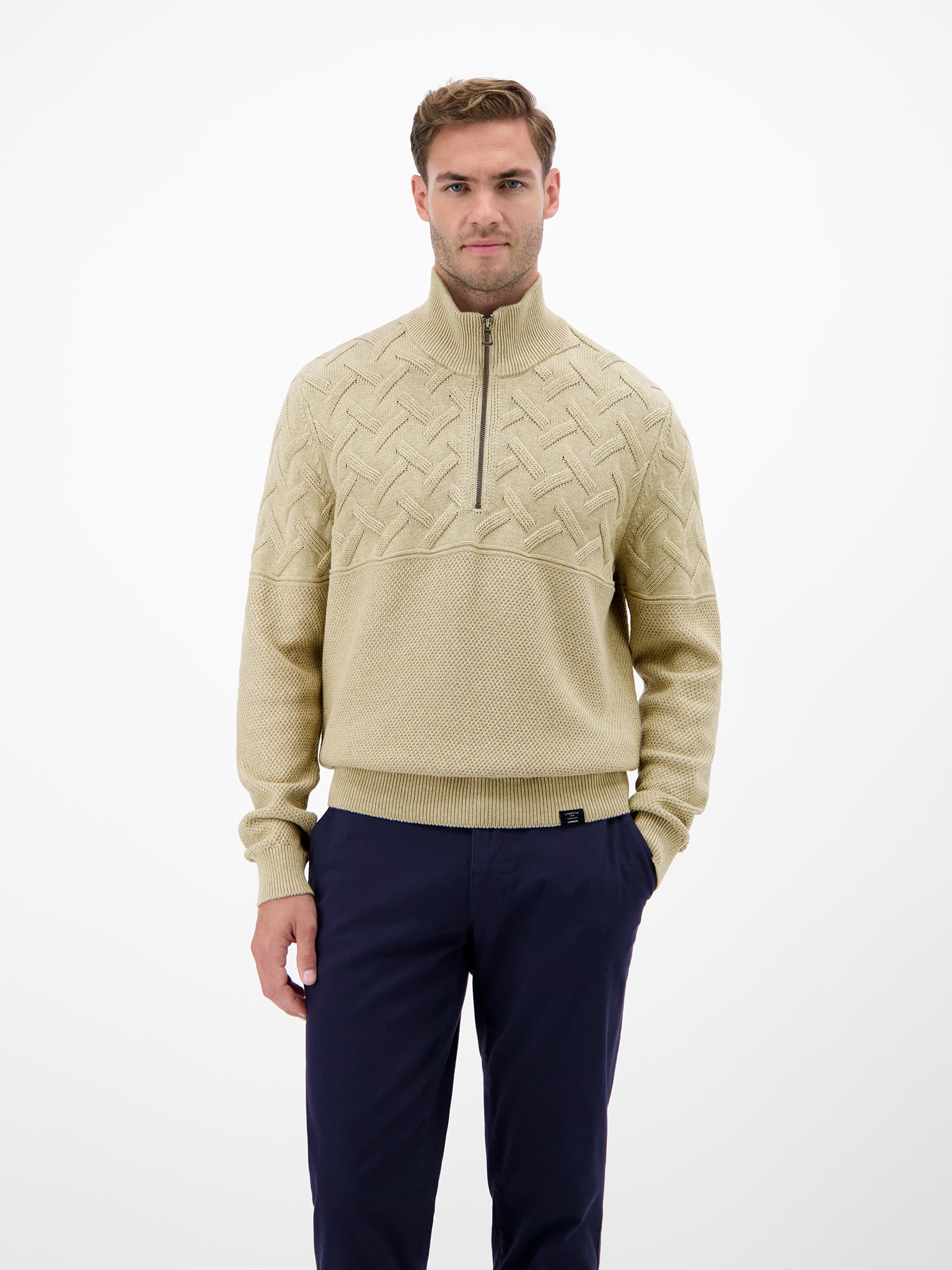 LERROS Strickpullover mit Zipper und Stehkragen, Jacquard-Struktur