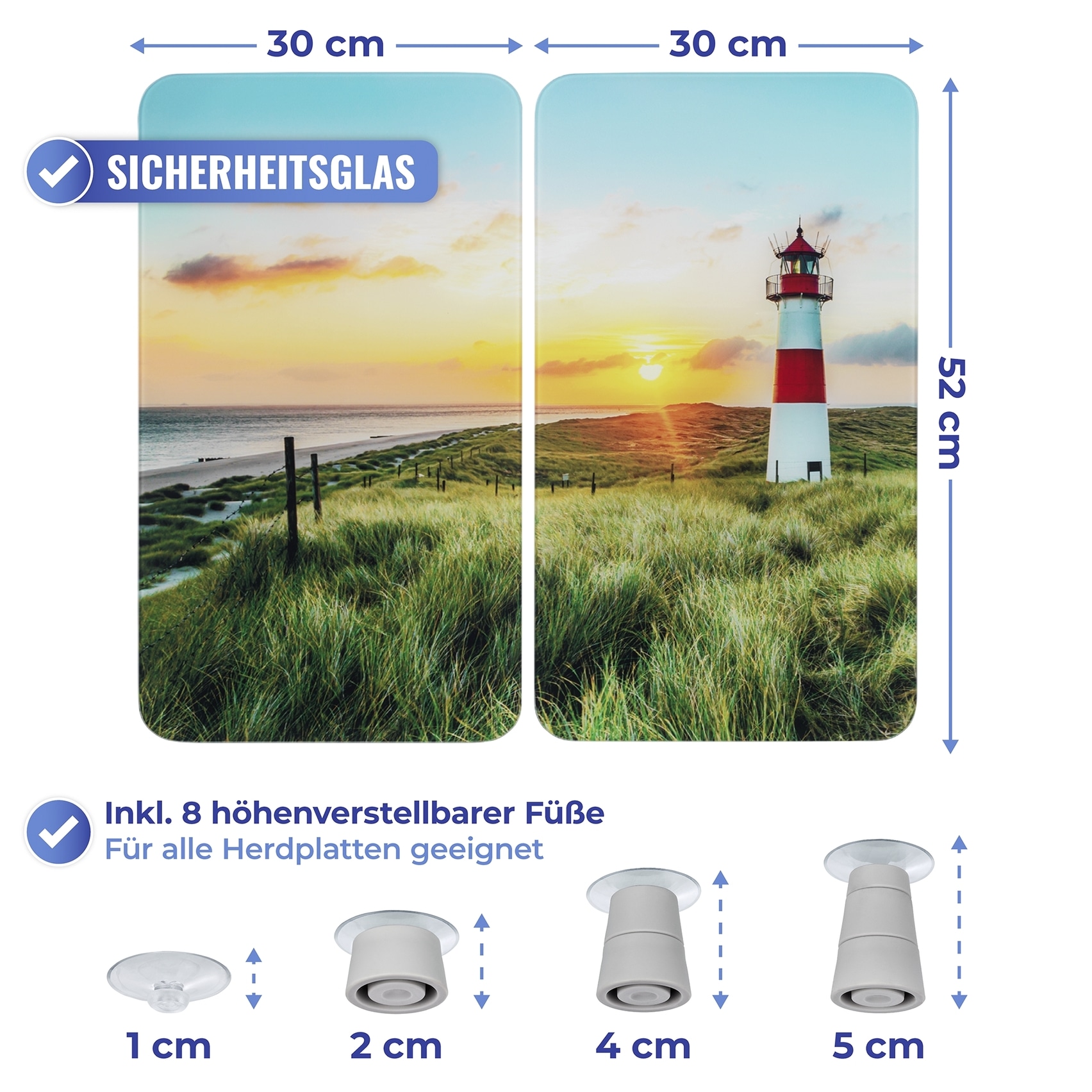 Maximex Herd-Abdeckplatte »Universal Modell Leuchtturm«, (Set, 2 tlg.), Herdabdeckung für alle Herdarten, kratzfest, mit rutschfesten Füssen