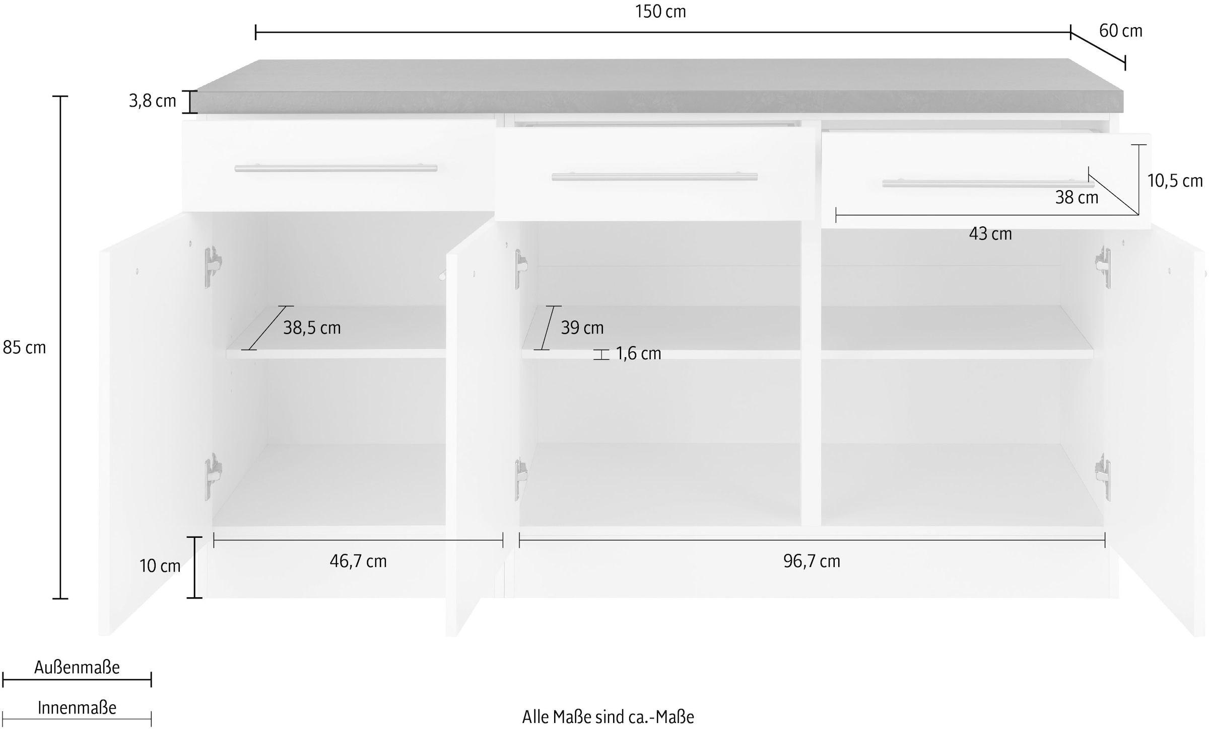 Jelmoli-Online ❤ 150 cm Unterschrank breit Shop bestellen »Unna«, Küchen wiho im
