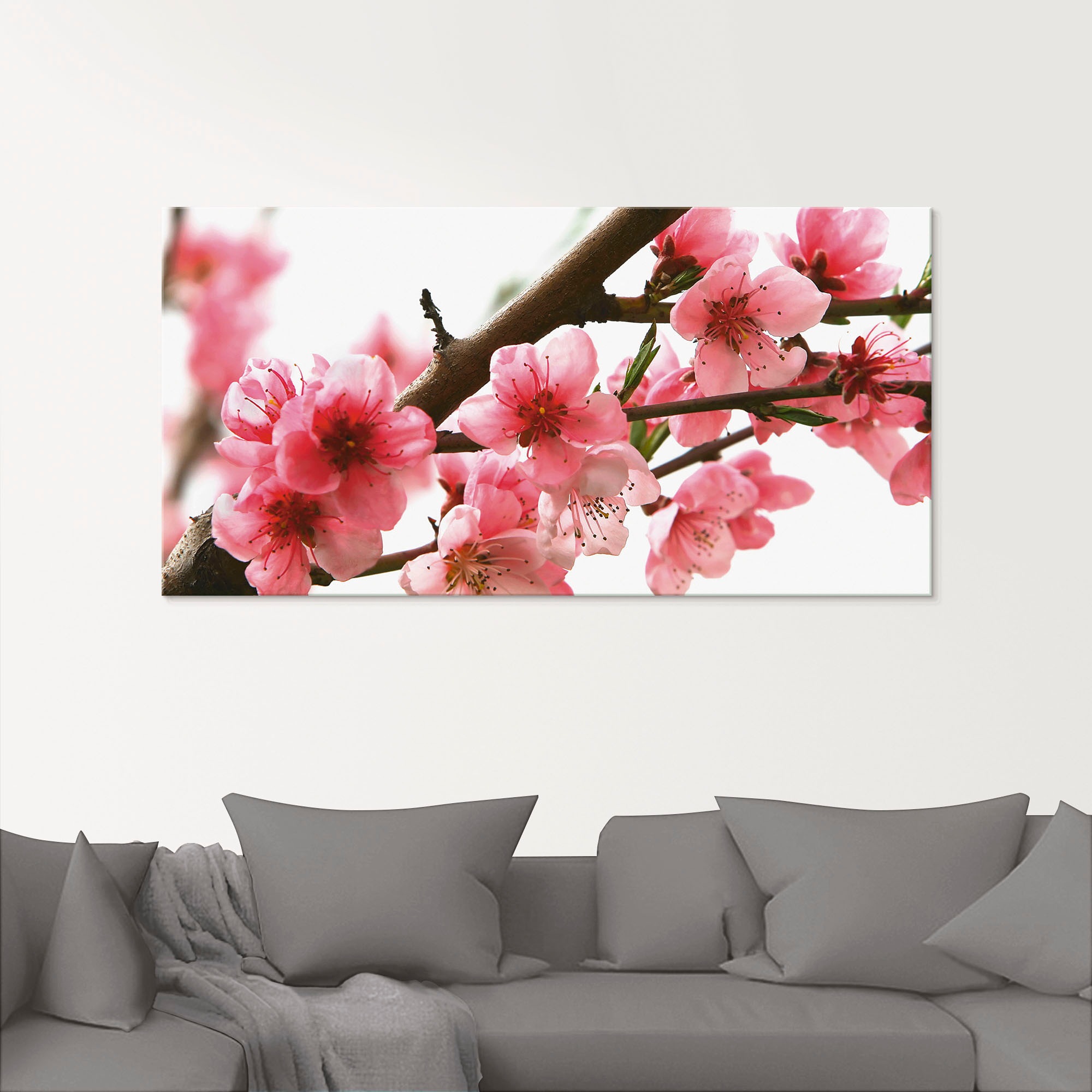 Artland Glasbild verschiedenen (1 kaufen in »Pfirsichblüten Blumen, Grössen Jelmoli-Versand | St.), im online Wasser«, reflektieren