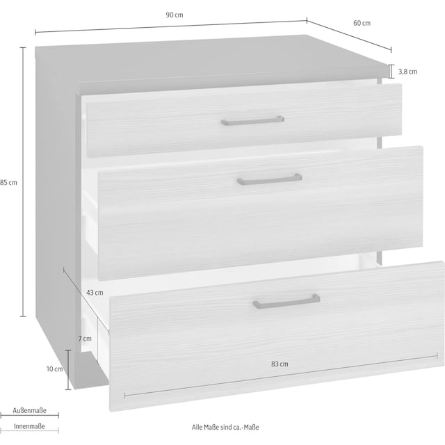 wiho Küchen Unterschrank »Esbo«, 90 cm breit, mit 2 grossen Auszügen online  bestellen | Jelmoli-Versand