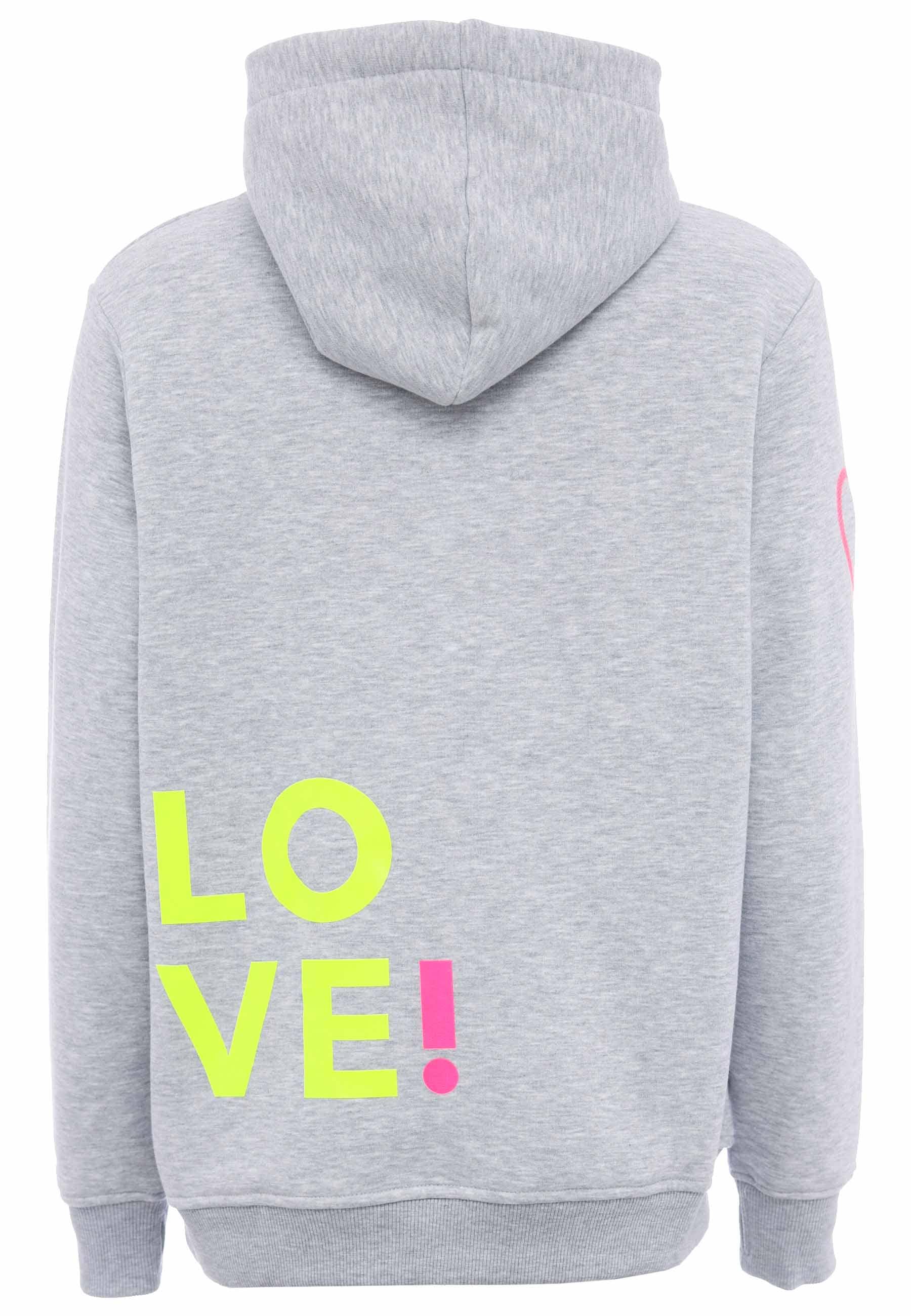 Zwillingsherz Kapuzensweatshirt, mit gesticktem Neon Herz am Ärmel und "Love" Schriftzug auf Kordel